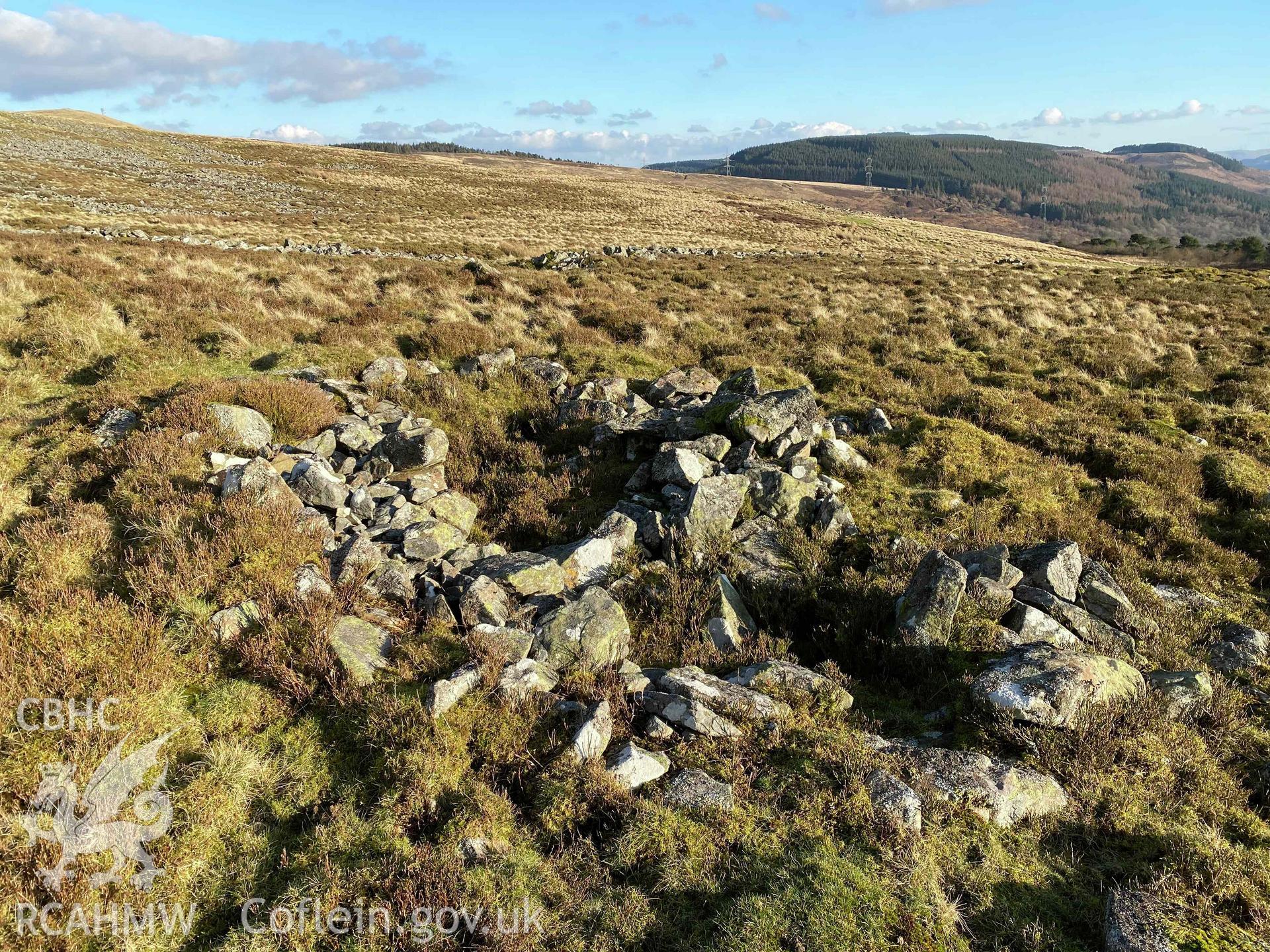 Digital photograph showing detailed view of Buarth Maen settlement remains, produced by Paul Davis in 2020