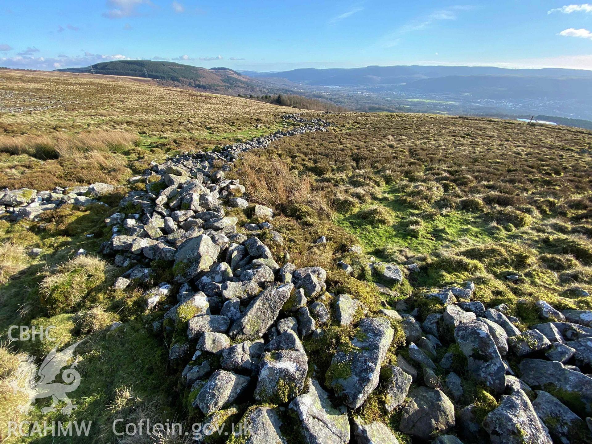 Digital photograph showing general view of Buarth Maen settlement remains, produced by Paul Davis in 2020