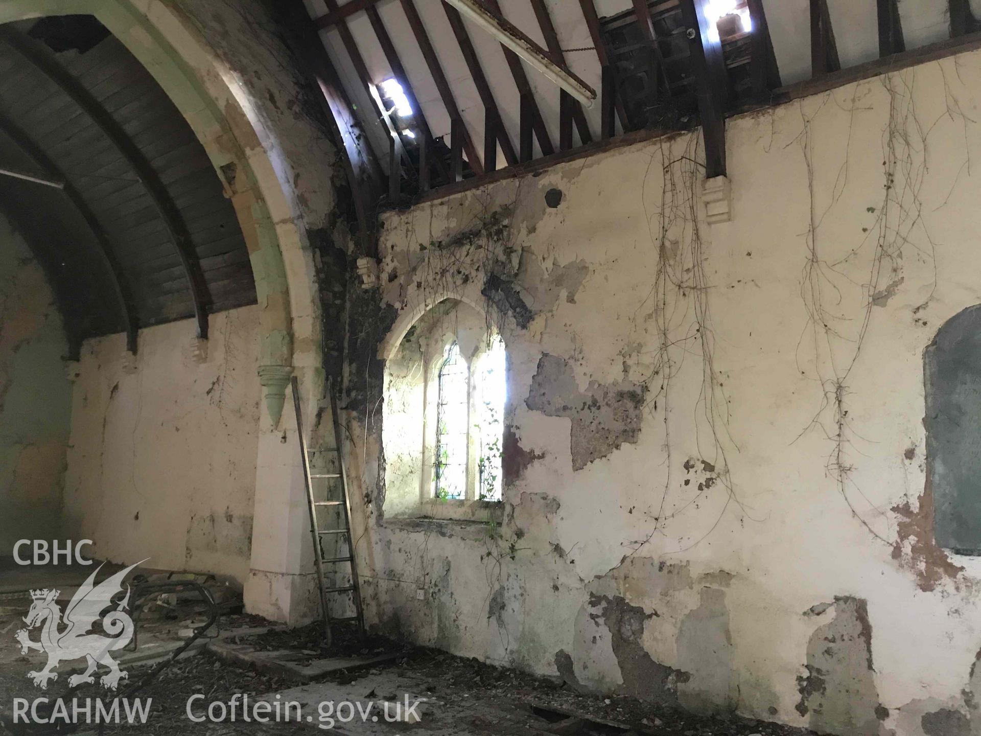 Digitised photograph showing interior view of Llangan Church. Produced by Paul Davis in 2020