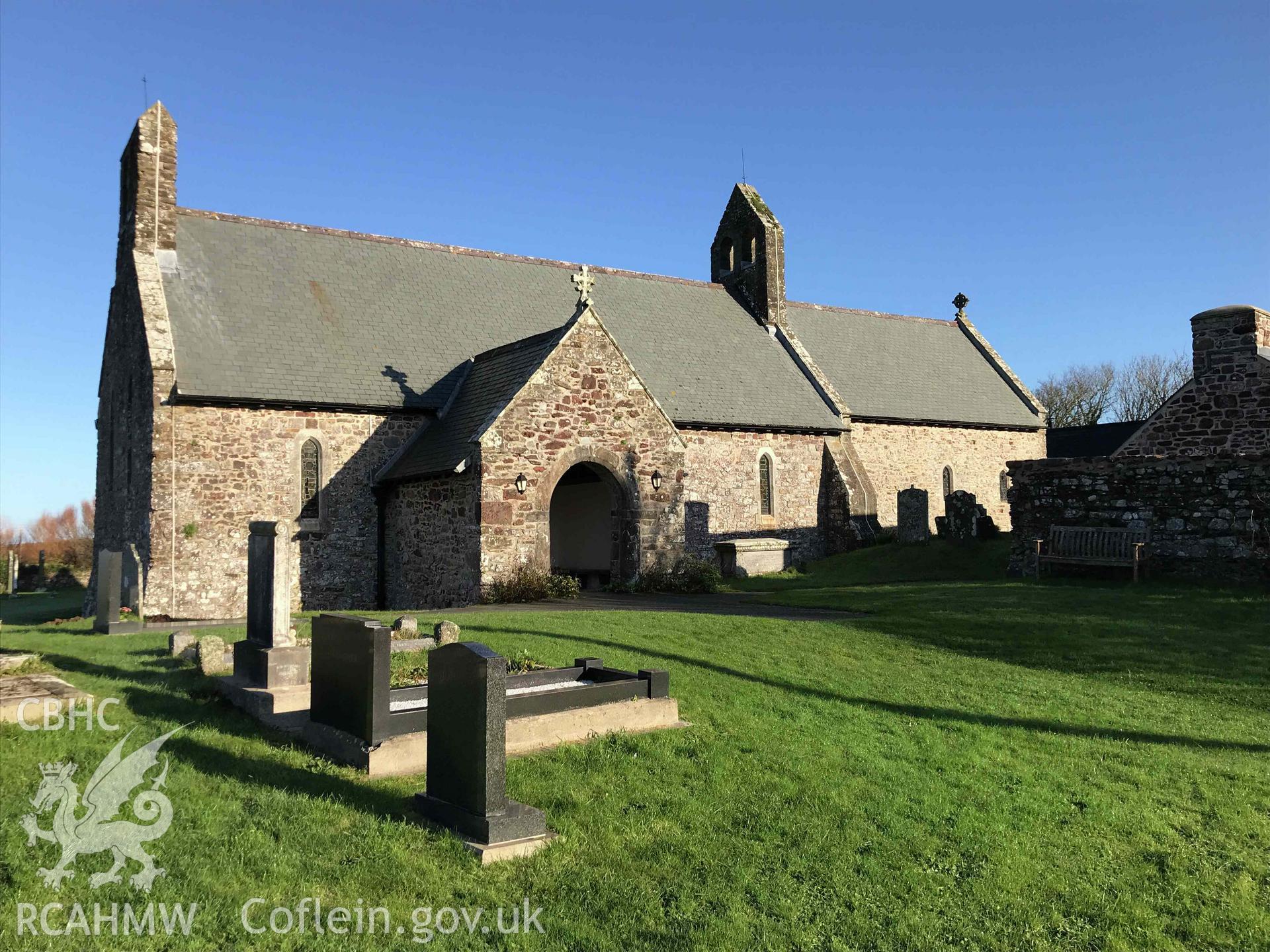 Digitised photograph showing entrance to St Bride's Church. Produced by Paul Davis in 2020