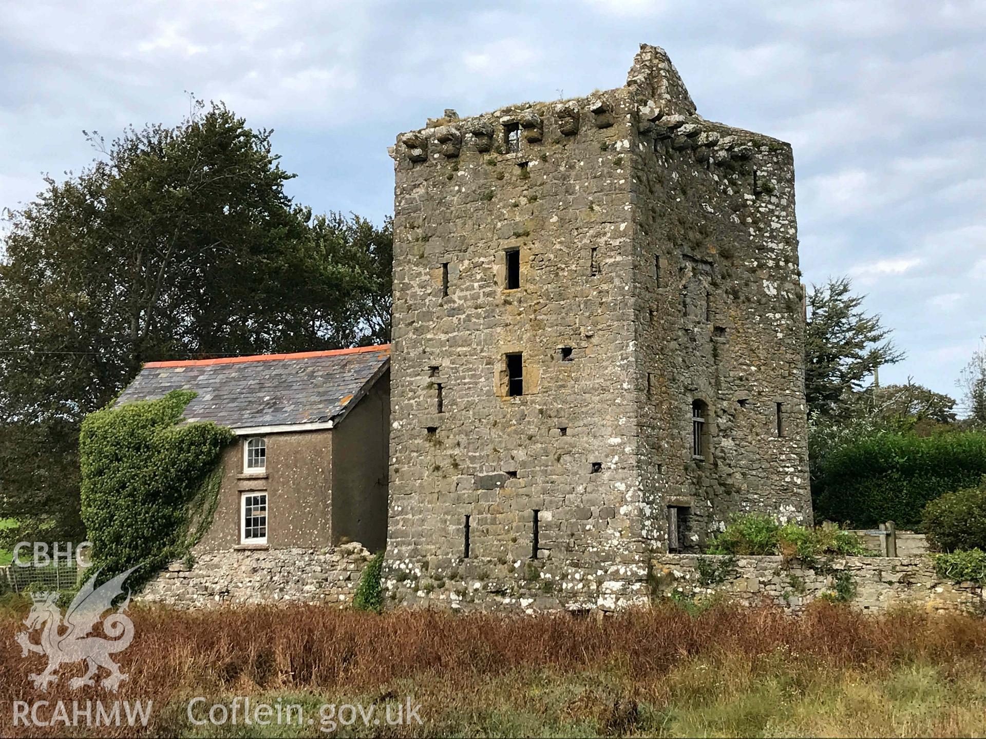 Digitised photograph showing general view of Angle Tower. Produced by Paul Davis in 2020