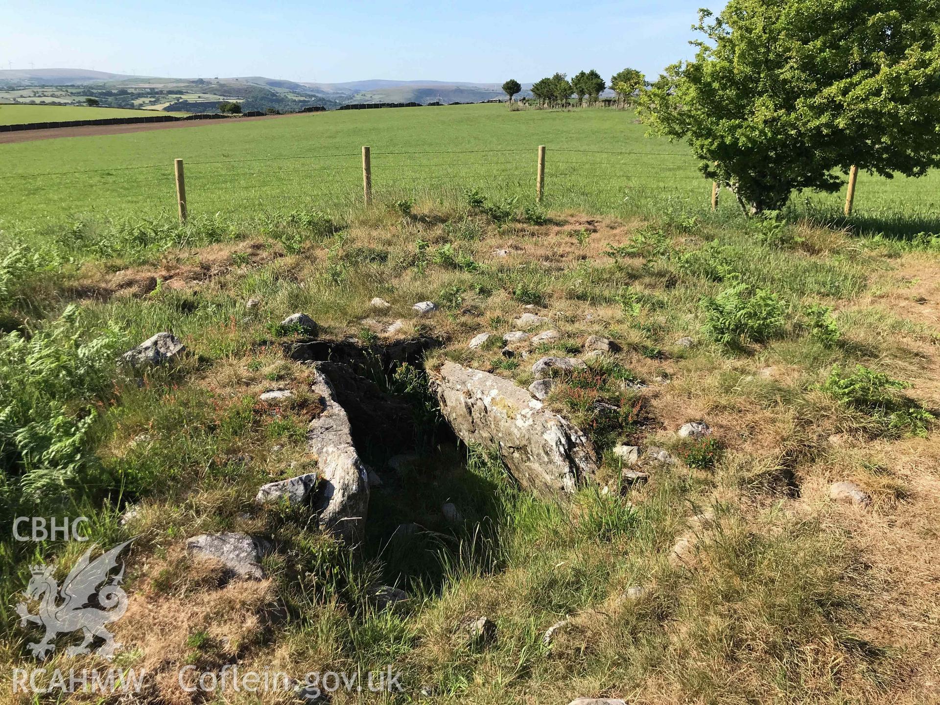 Digital photograph of Mynydd Drumau platform cairn, produced by Paul Davis in 2020