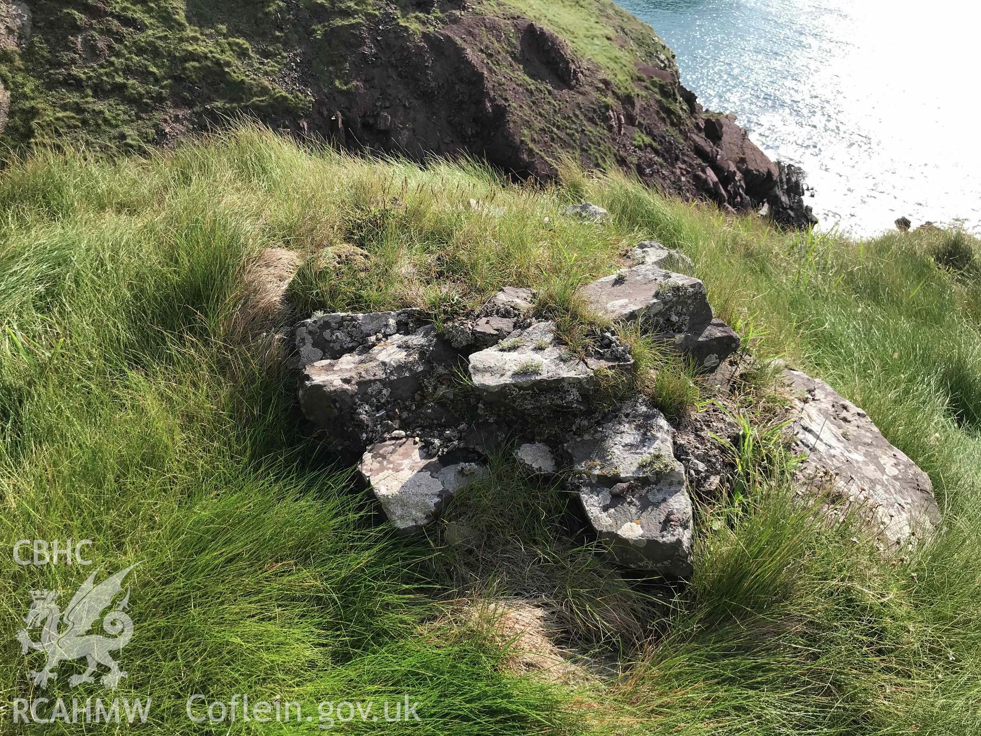 Digital photograph showing remains of gateway at Sheep Island, Pembrokeshire, produced by Paul Davis in 2020