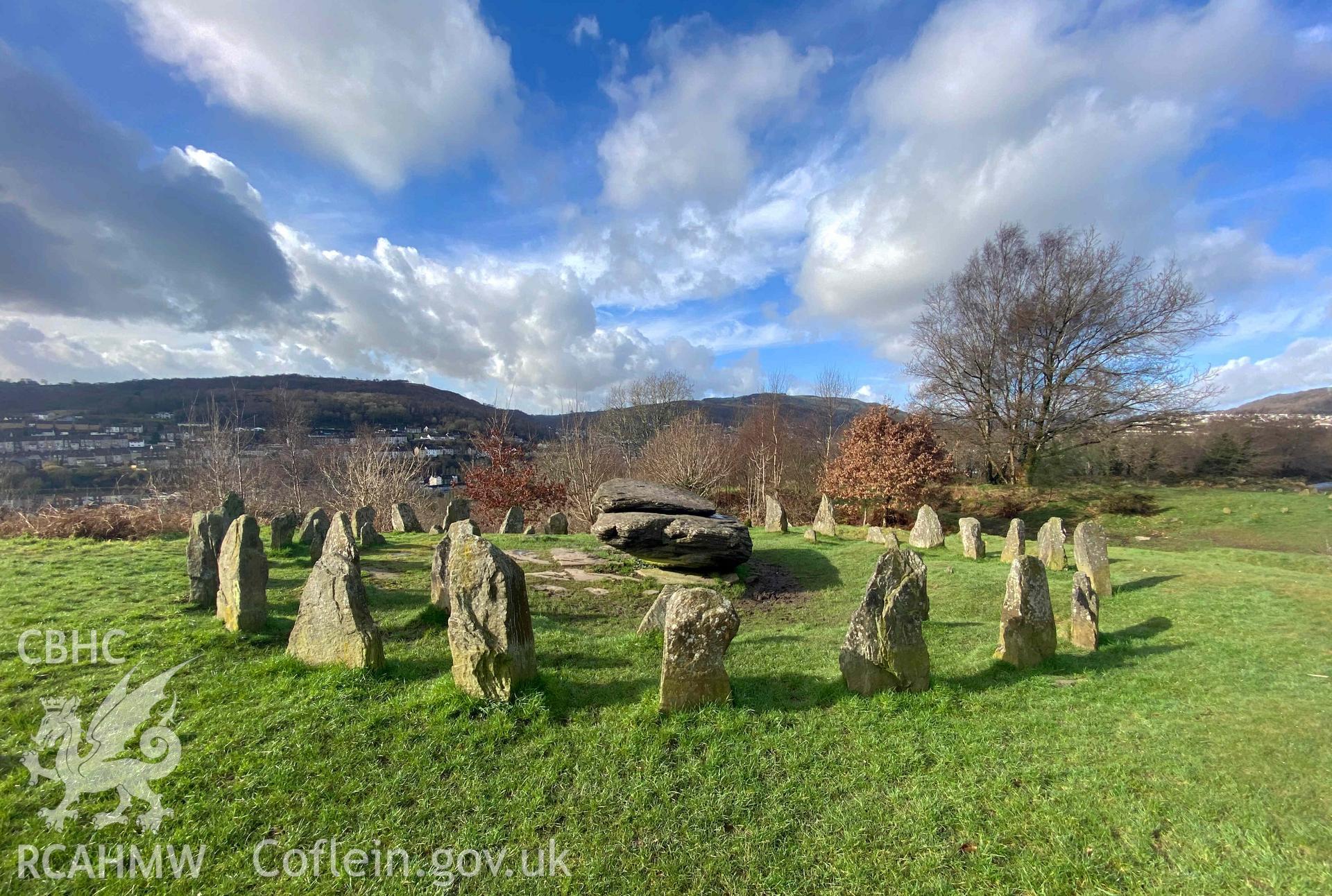 Digital photograph of y Garreg Siglo bardic complex, Pentre Bach, Pontypridd, produced by Paul Davis in 2020