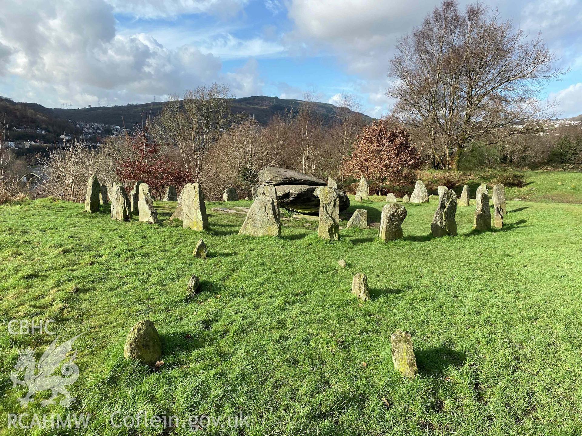 Digital photograph showing general view of y Garreg Siglo bardic complex, Pentre Bach, Pontypridd, produced by Paul Davis in 2020