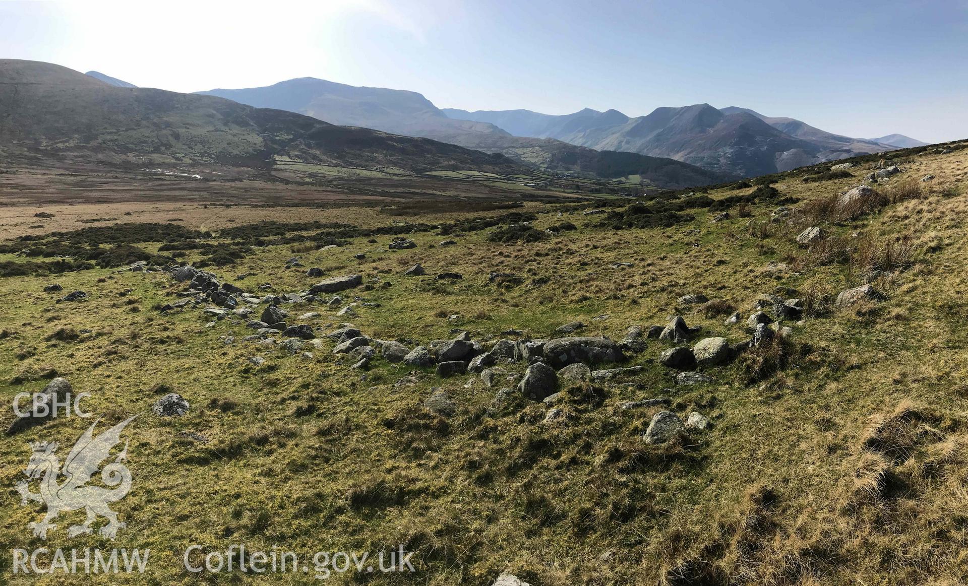 Digital photograph showing general view of Moel Faban settlement, produced by Paul Davis in 2020