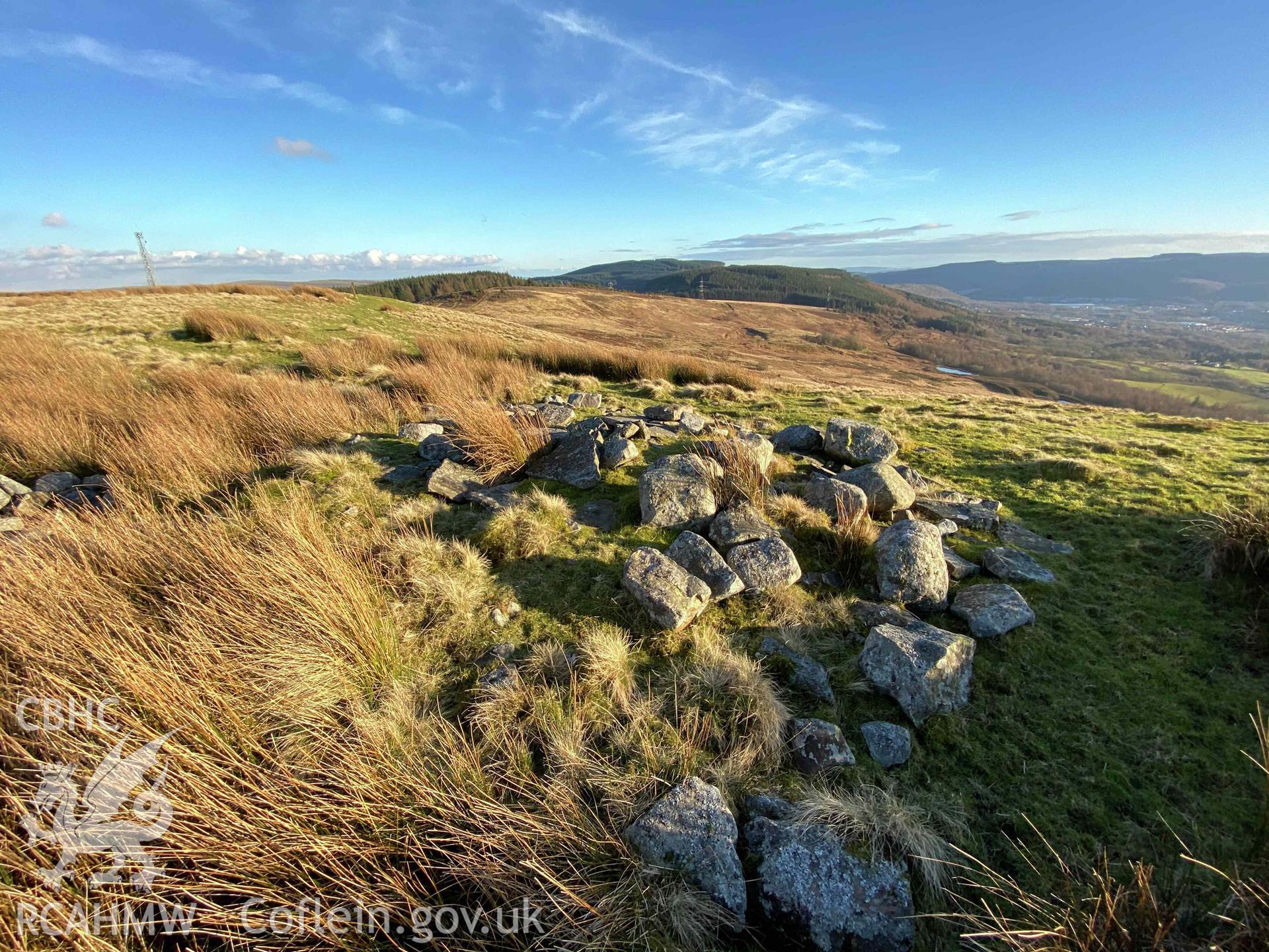 Digital photograph of Carn Pentyle-Hir round cairn, produced by Paul Davis in 2020