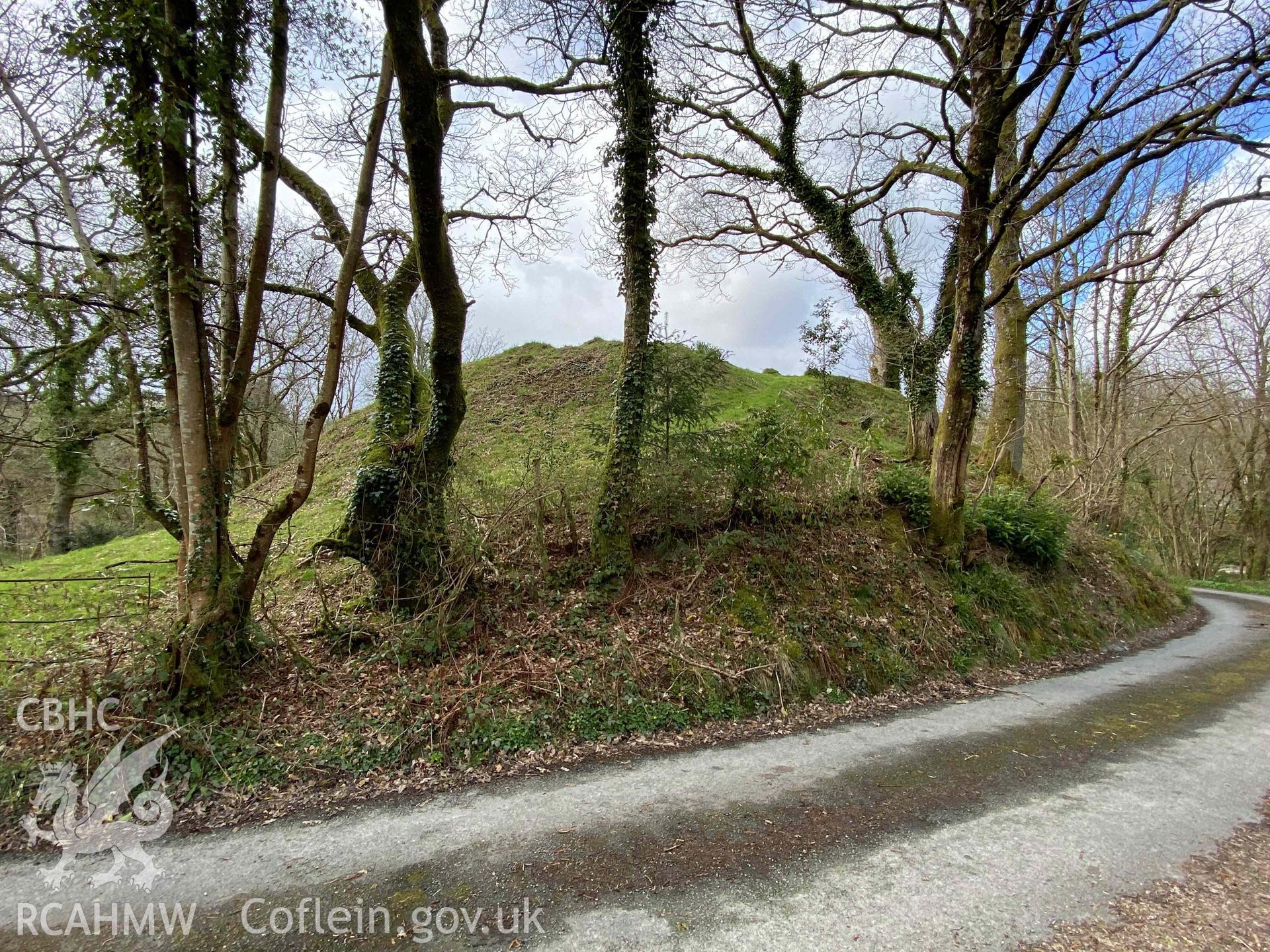 Digital photograph showing general view of Domen Fawr, Tafolwern, produced by Paul Davis in 2020