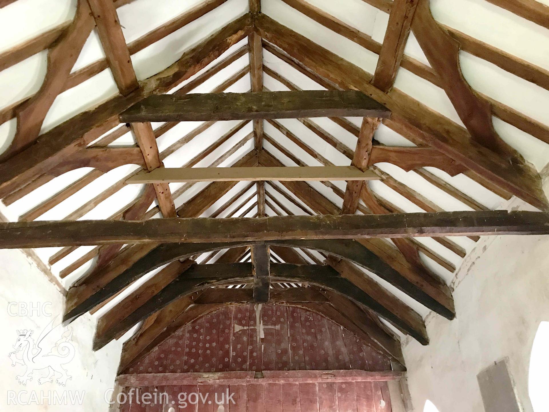 Digital photograph of ceiling and beams at St Ellyw's Church, Llanelieu, produced by Paul Davis in 2020