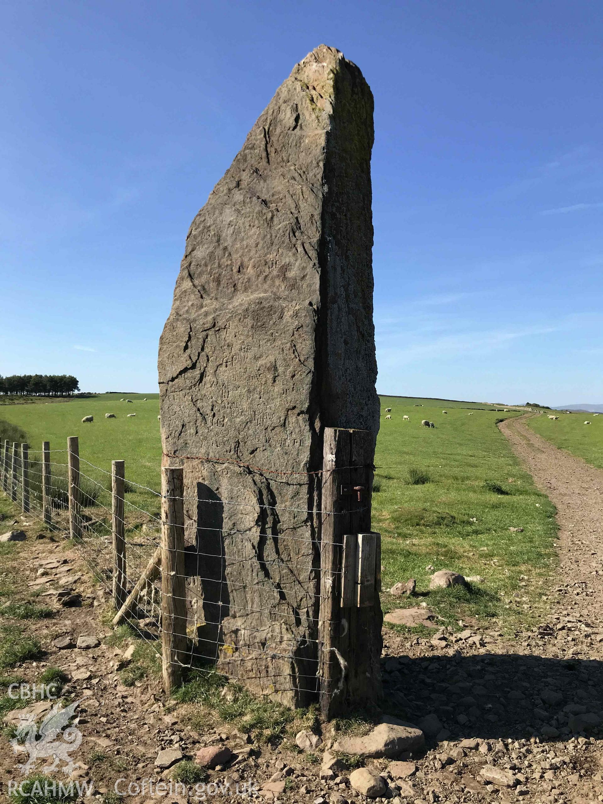 Digital photograph of Carn Bica standing stone, produced by Paul Davis in 2020