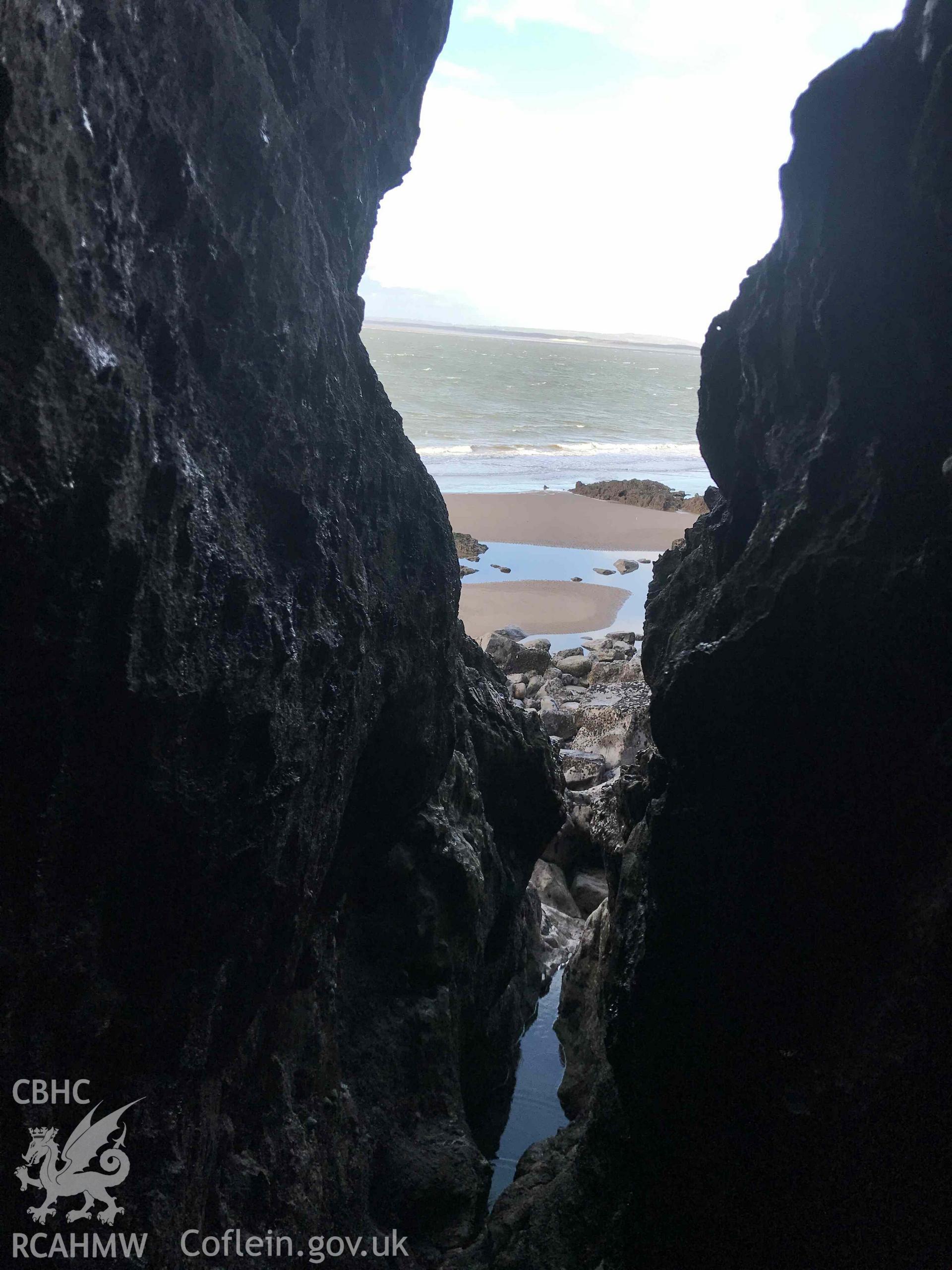 Digital photograph looking out from Culver Hole cave, produced by Paul Davis in 2020