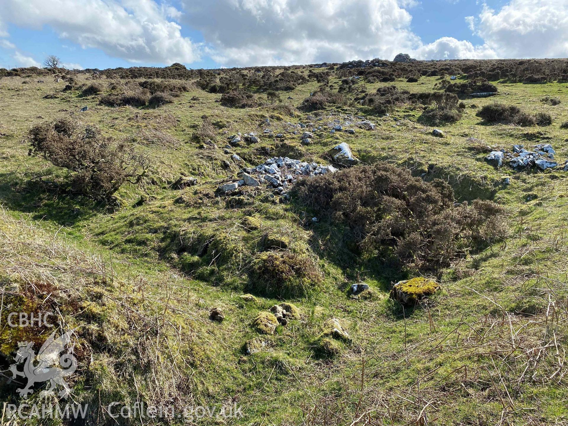 Digital photograph of square mound at Bryn Hyfryd possible settlement, produced by Paul Davis in 2020