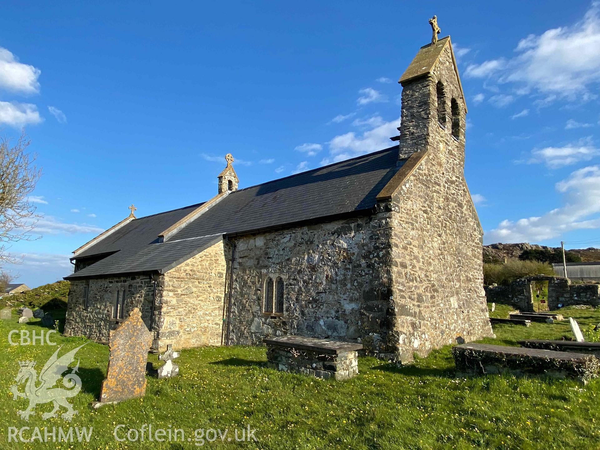 Digital photograph of St Gwyndaf's Church, Llanwnda, produced by Paul Davis in 2020