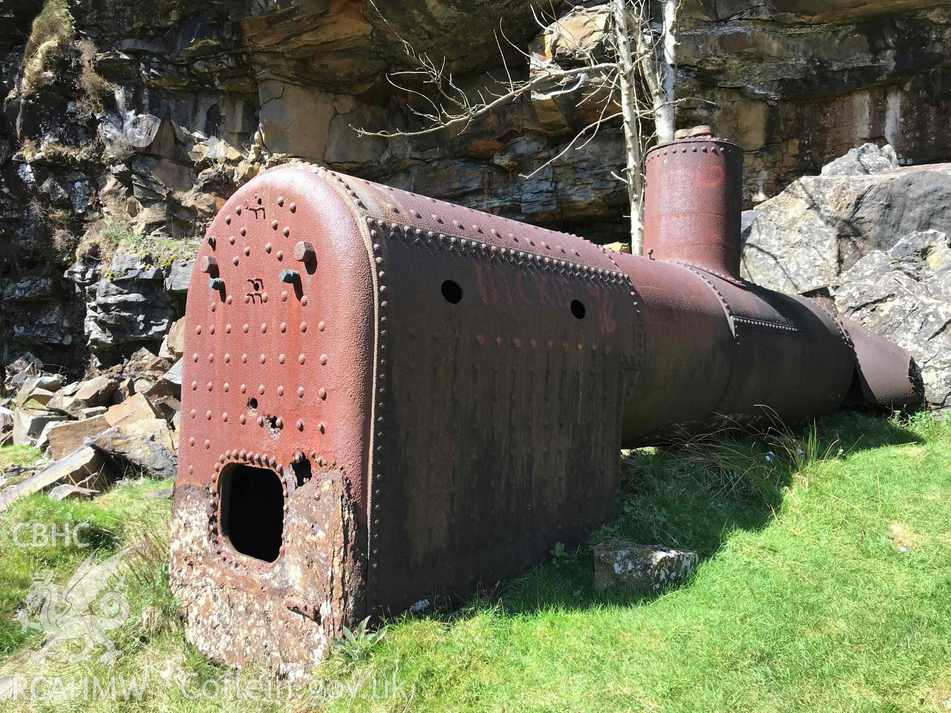 Digital photograph showing detailed view of Scwyd Level boiler, Craig yr Hesg, Treherbert, produced by Paul Davis in 2020