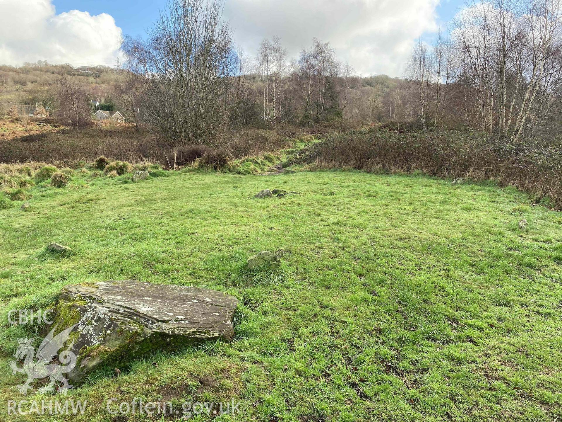 Digital photograph of Coed-Pen-Maen Common cairn, produced by Paul Davis in 2020