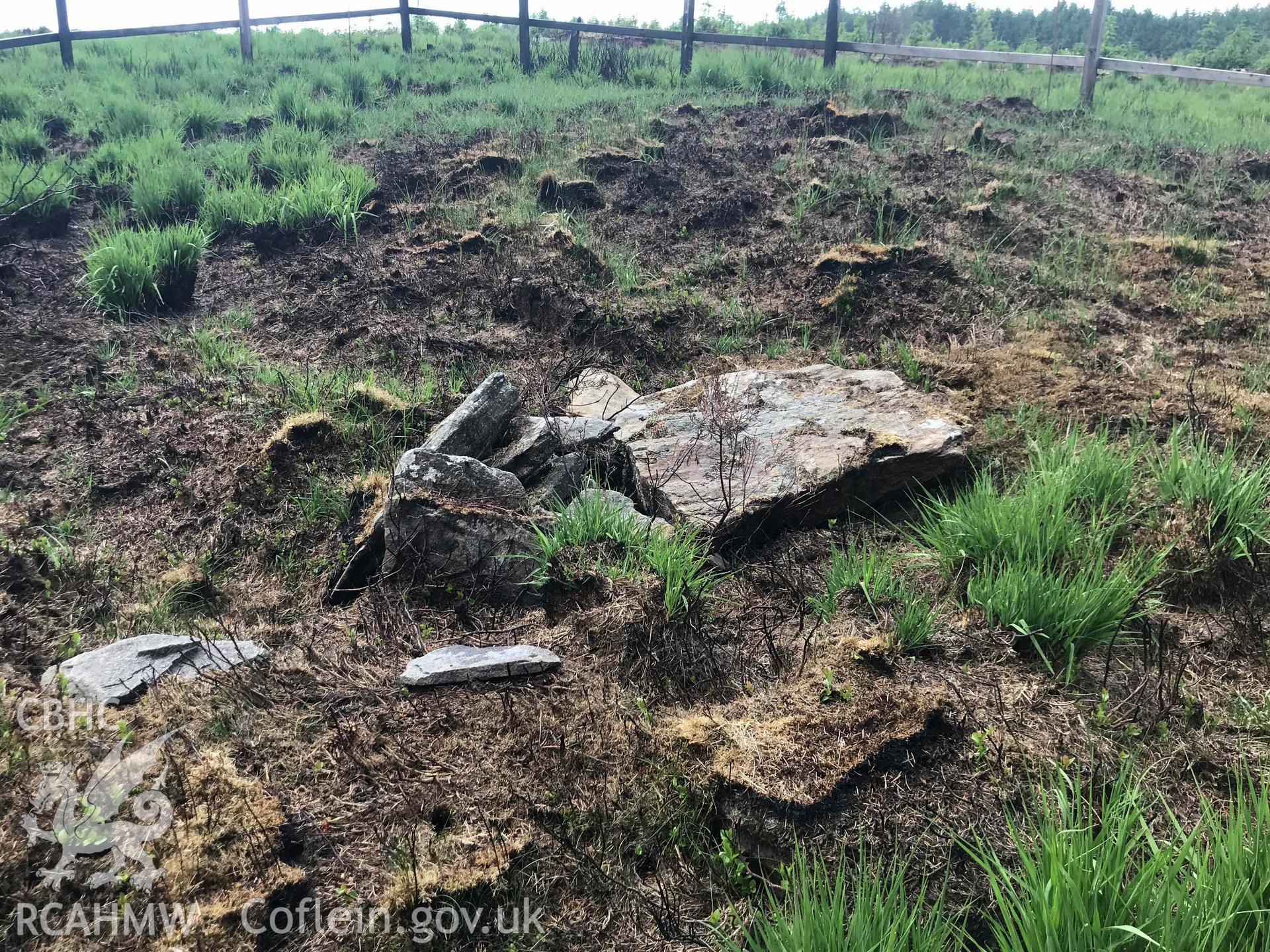 Digital photograph showing detailed view of Carn-y-Wiwer cairn, produced by Paul Davis in 2020