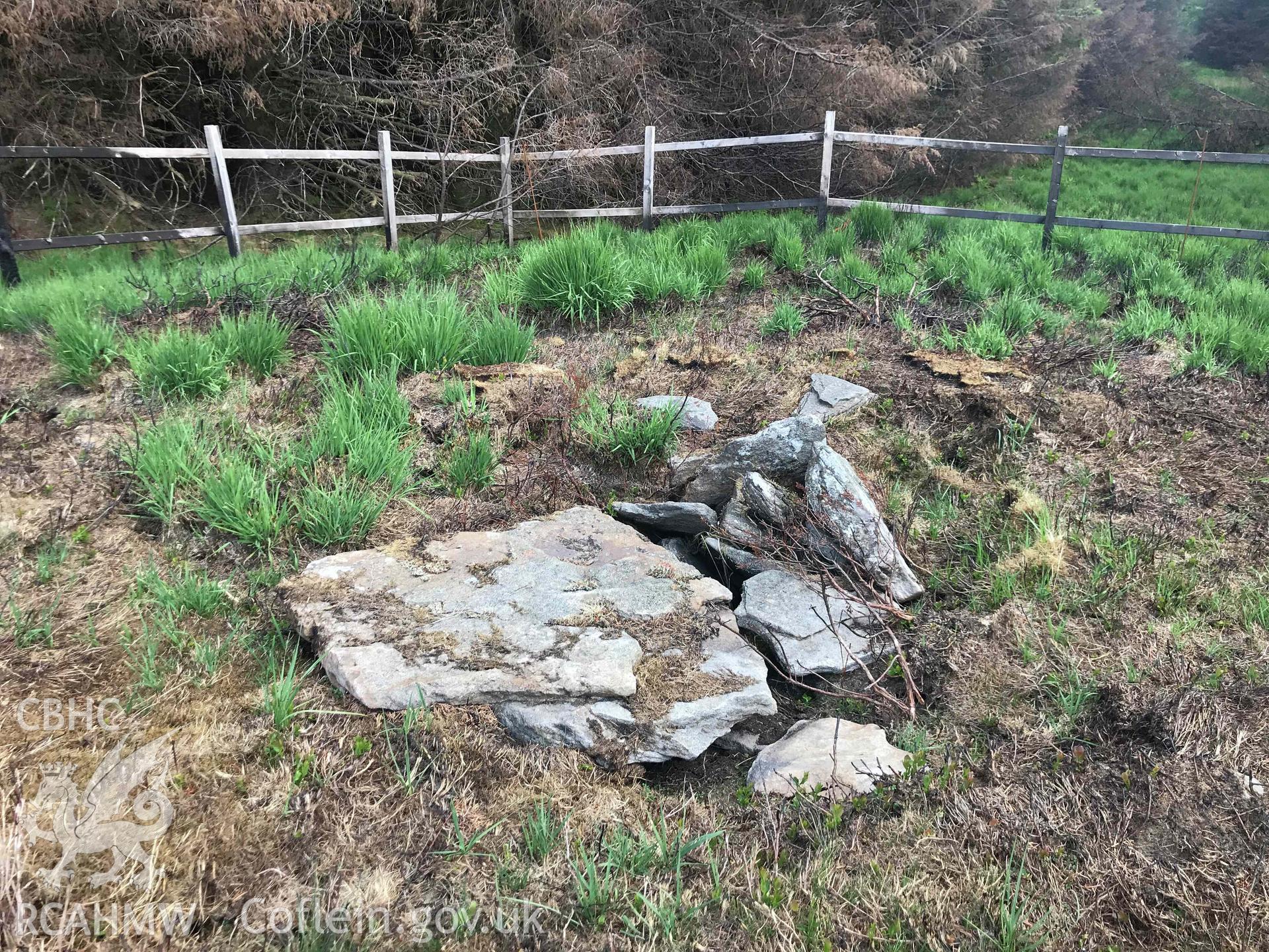 Digital photograph of Carn-y-Wiwer cairn, produced by Paul Davis in 2020