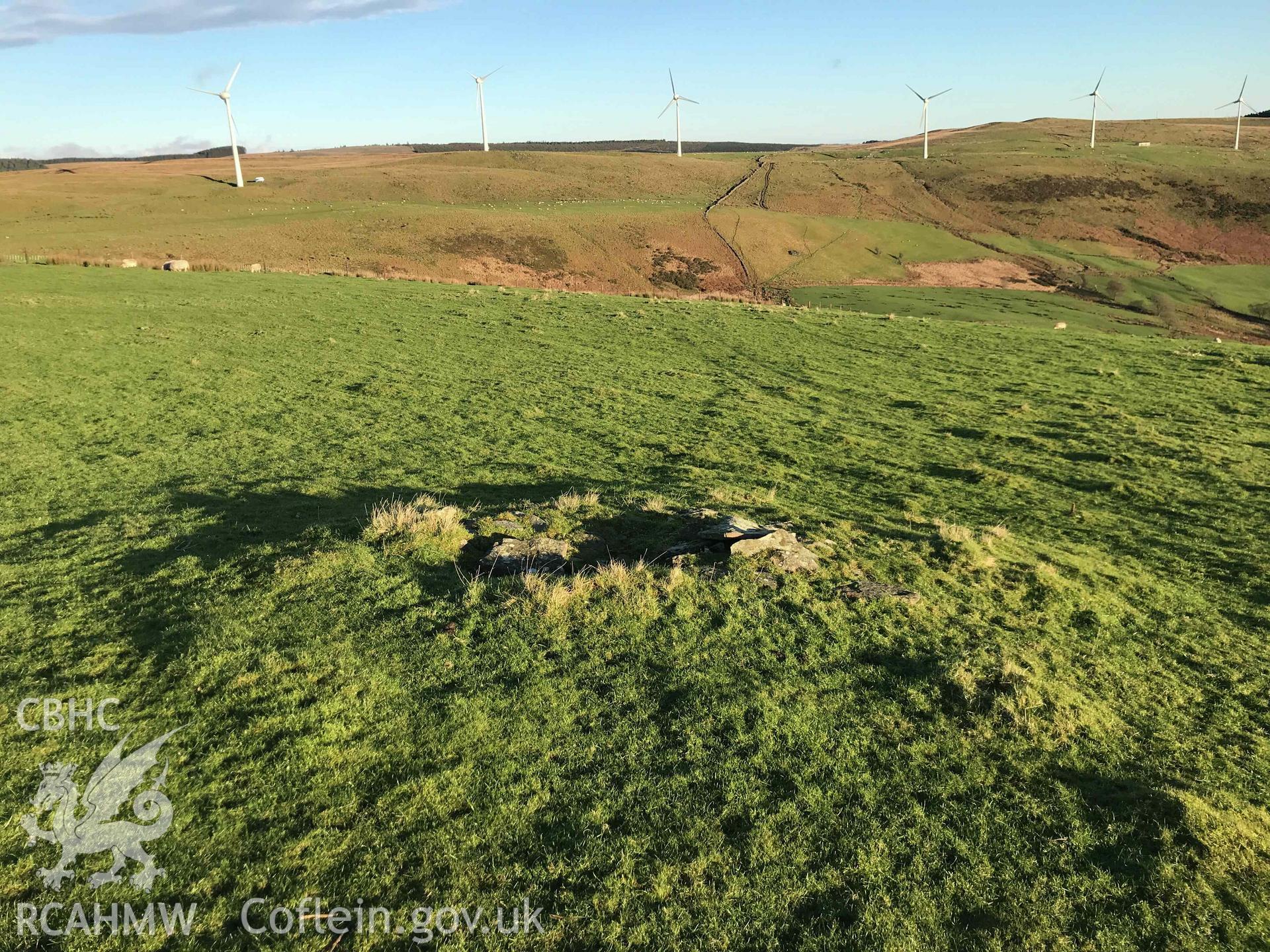 Digital photograph of Mynydd-yr-Eglwys cairn, produced by Paul Davis in 2020