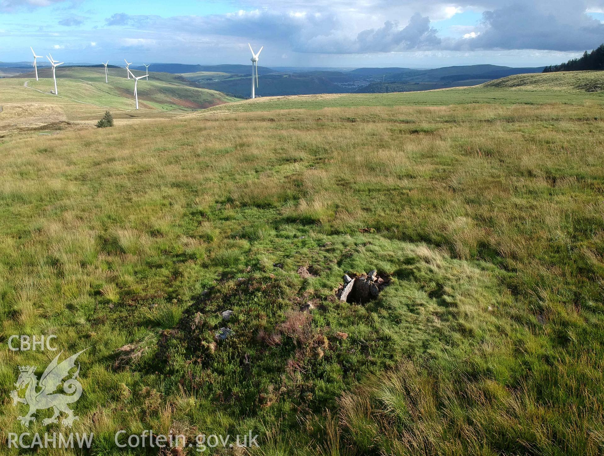 Digital photograph showing general view of Tarren Maerdy cairn, produced by Paul Davis in 2020