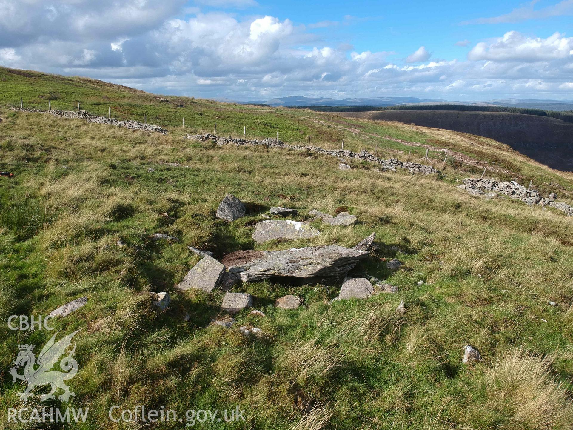 Digital photograph showing general view of Tarren Maerdy cairn, produced by Paul Davis in 2020