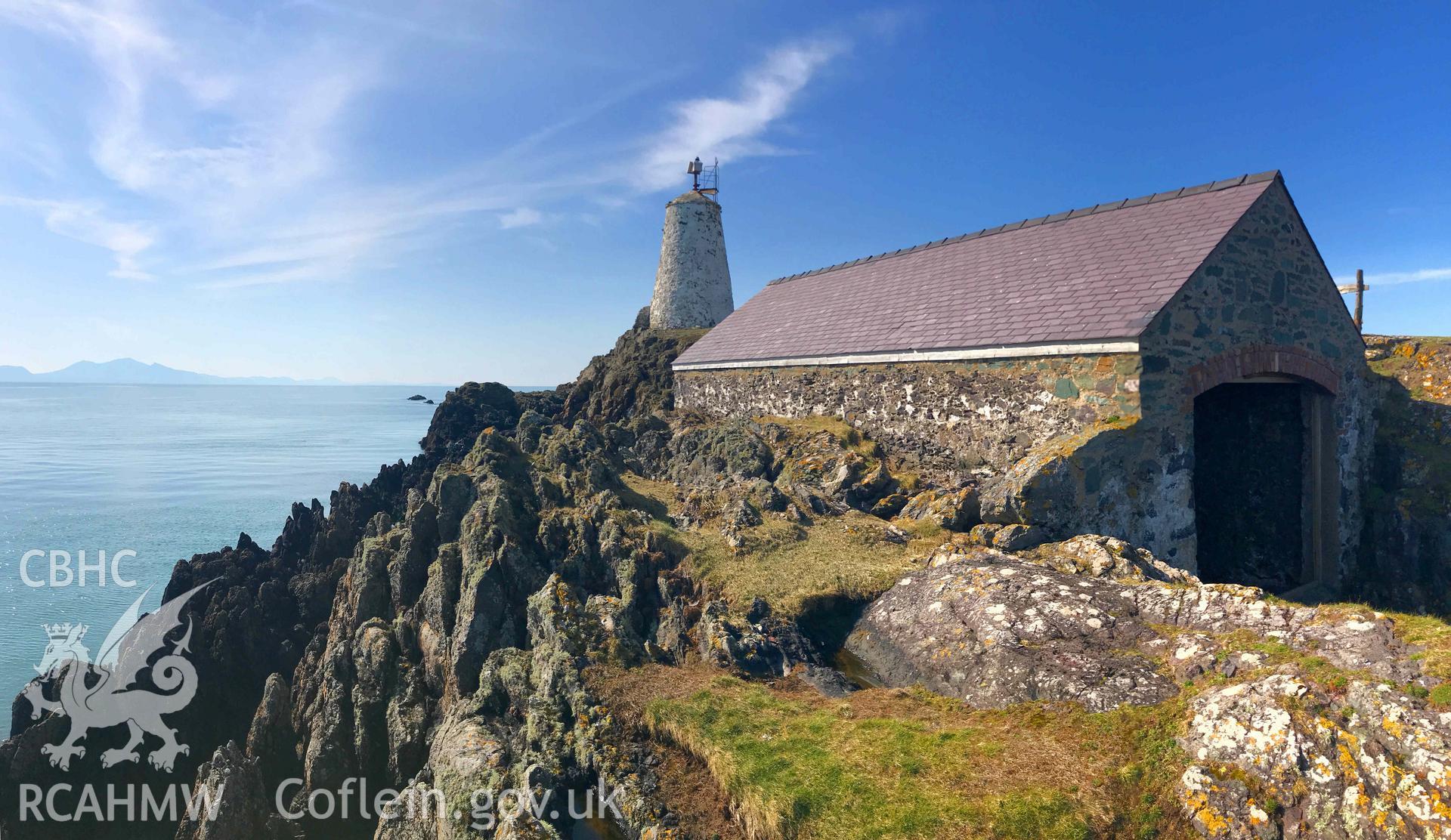 Digital photograph of the old lighthouse on Llanddwyn Island, produced by Paul Davis in 2020