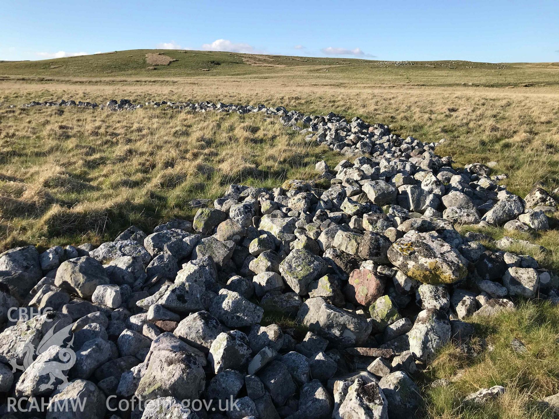 Digital photograph of ring cairn at Cefn Sychbant. Produced by Paul Davis in 2020