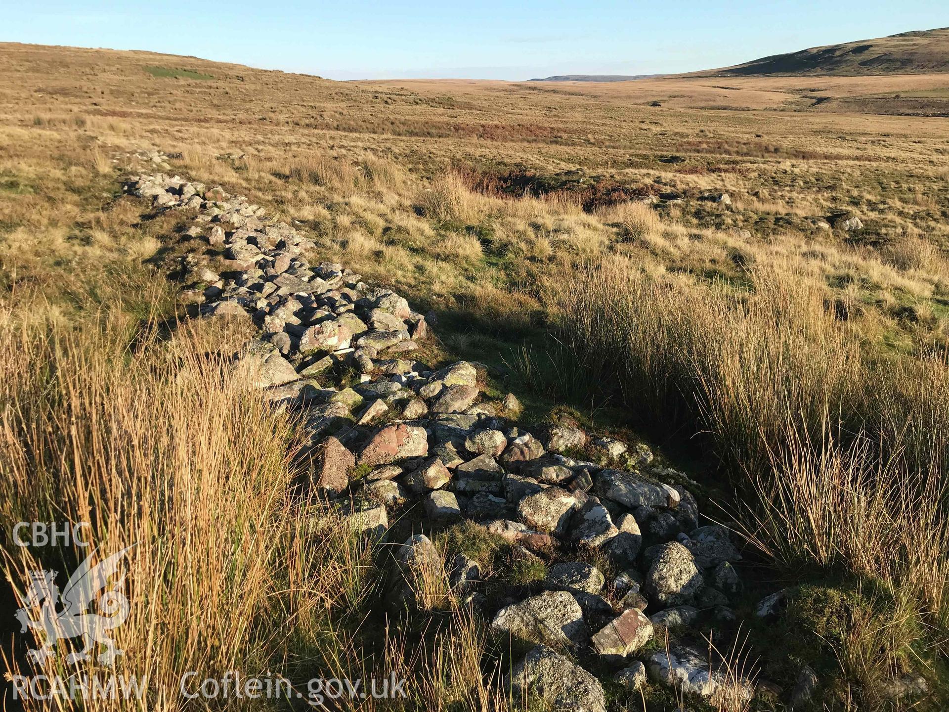 Digital photograph showing boundary walls at Mynydd-y-Garn. Produced by Paul Davis in 2020