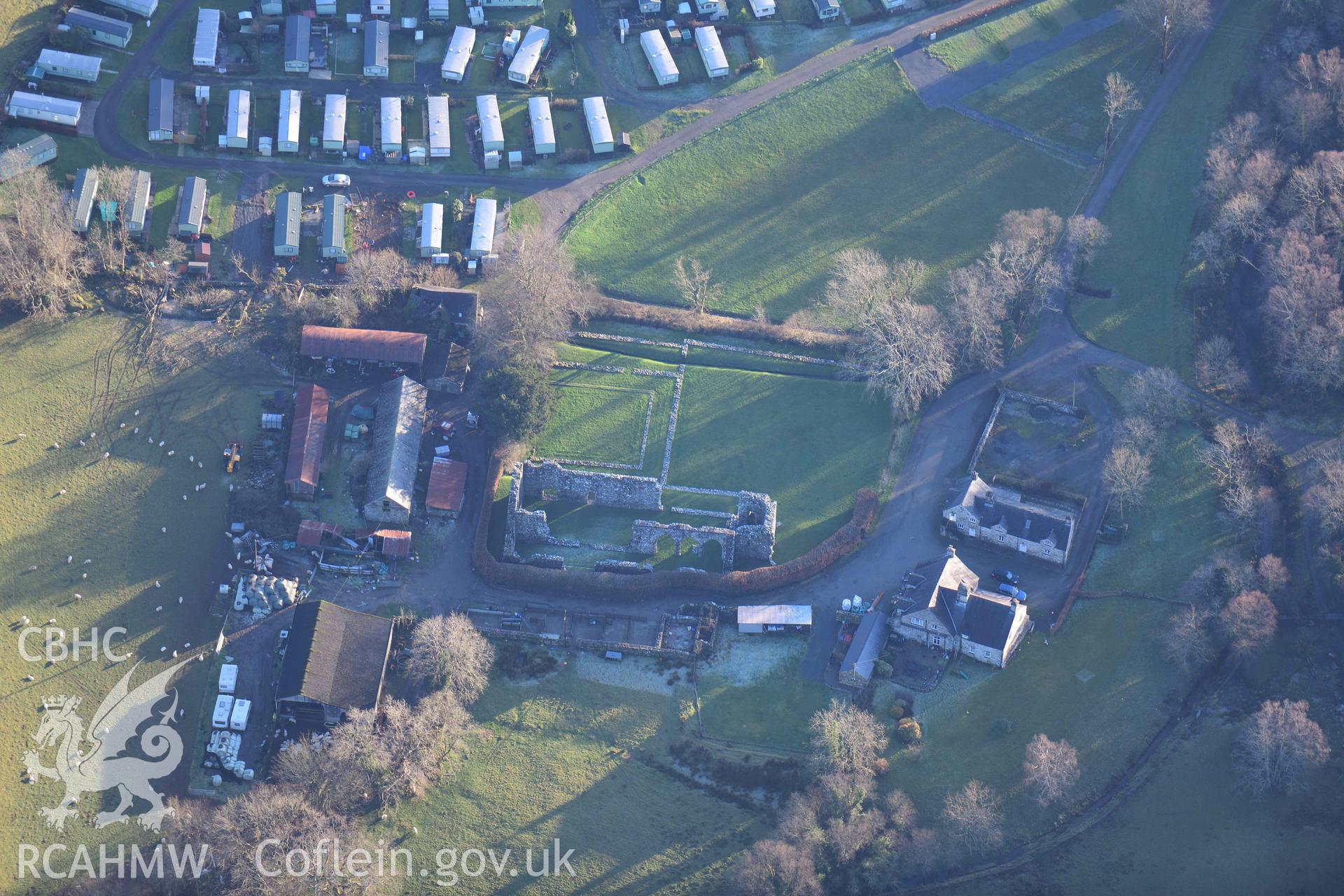 Oblique aerial photograph of Cymmer Abbey taken during the Royal Commission’s programme of archaeological aerial reconnaissance by Toby Driver on 17th January 2022