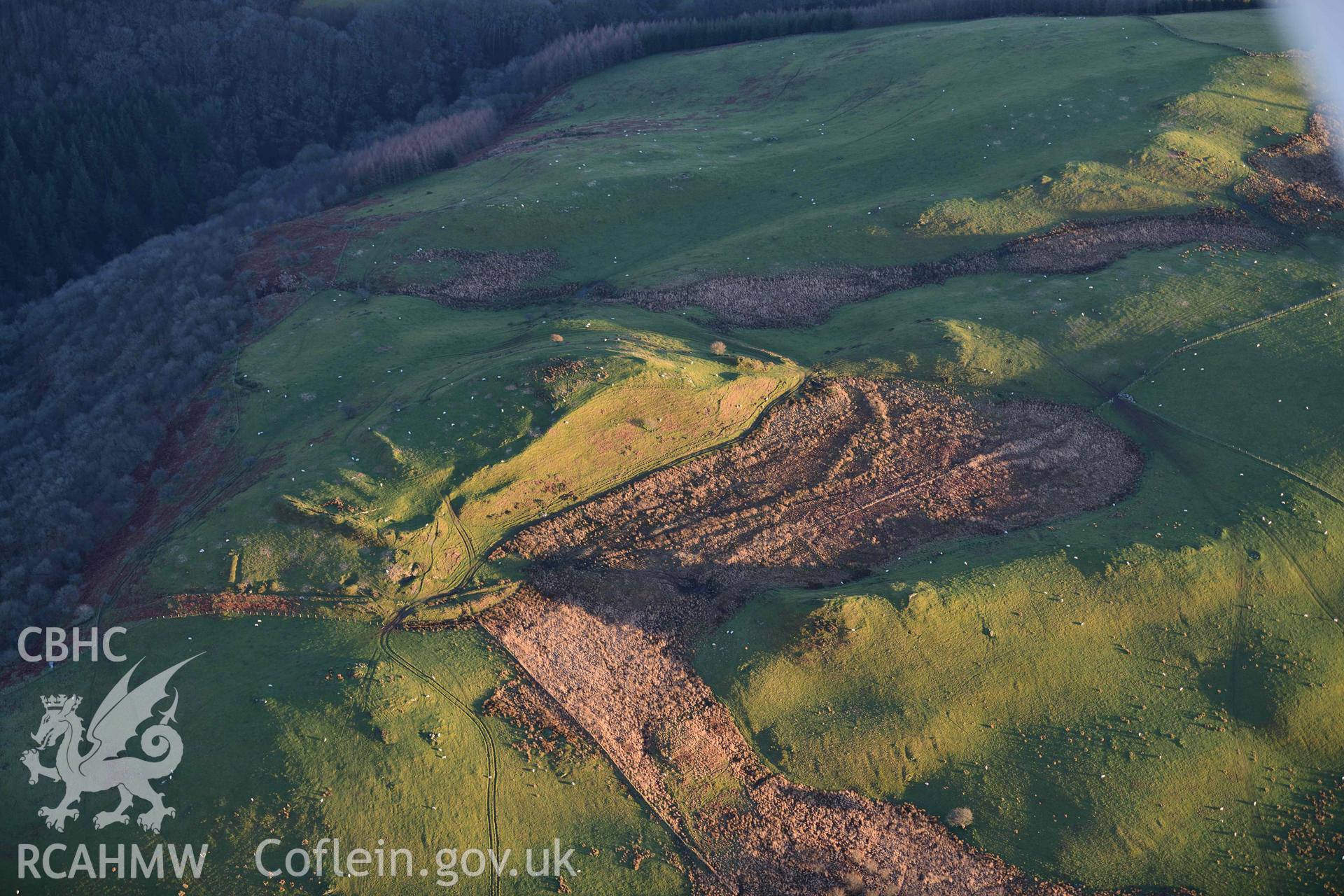 Oblique aerial photograph of Pen Dinas Elerch hillfort taken during the Royal Commission’s programme of archaeological aerial reconnaissance by Toby Driver on 17th January 2022