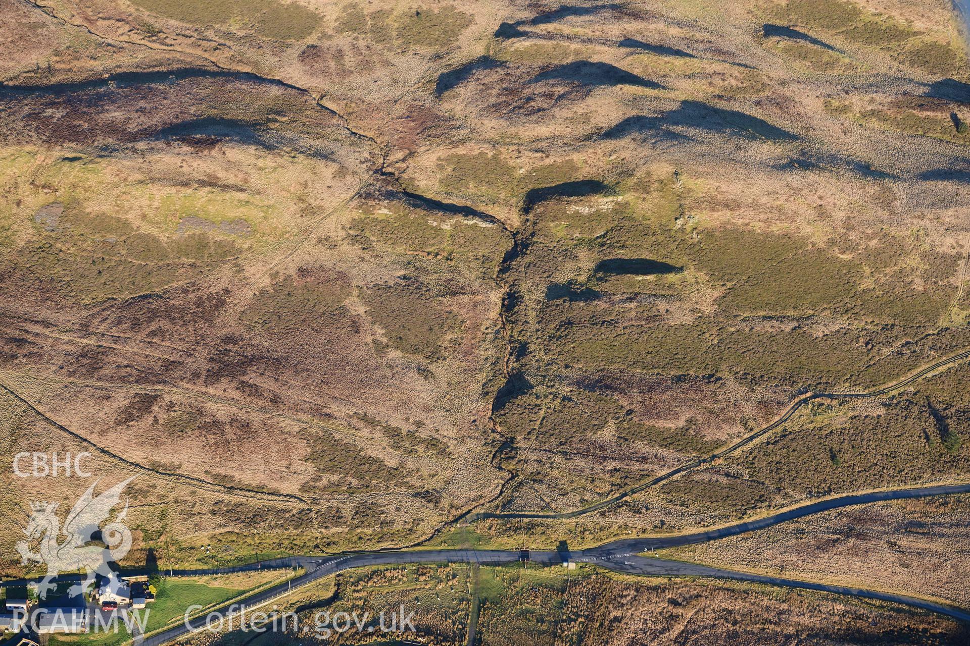 Oblique aerial photograph of Roman tile kilns east of Pen y Stryd taken during the Royal Commission’s programme of archaeological aerial reconnaissance by Toby Driver on 17th January 2022