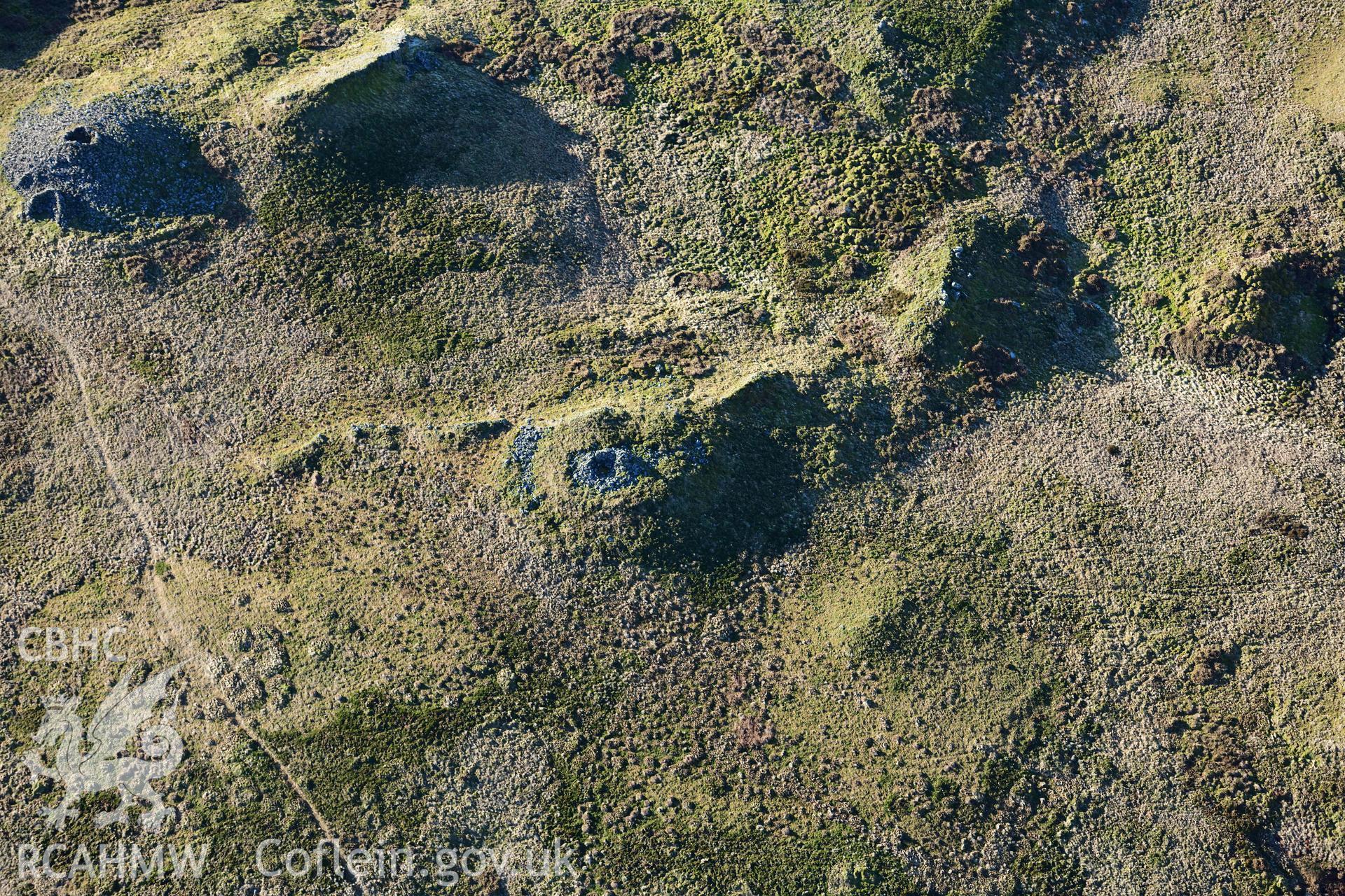 Oblique aerial photograph of Pen Pumlumon Arwystli cairn cemetery. Taken during the Royal Commission’s programme of archaeological aerial reconnaissance by Toby Driver on 17th January 2022