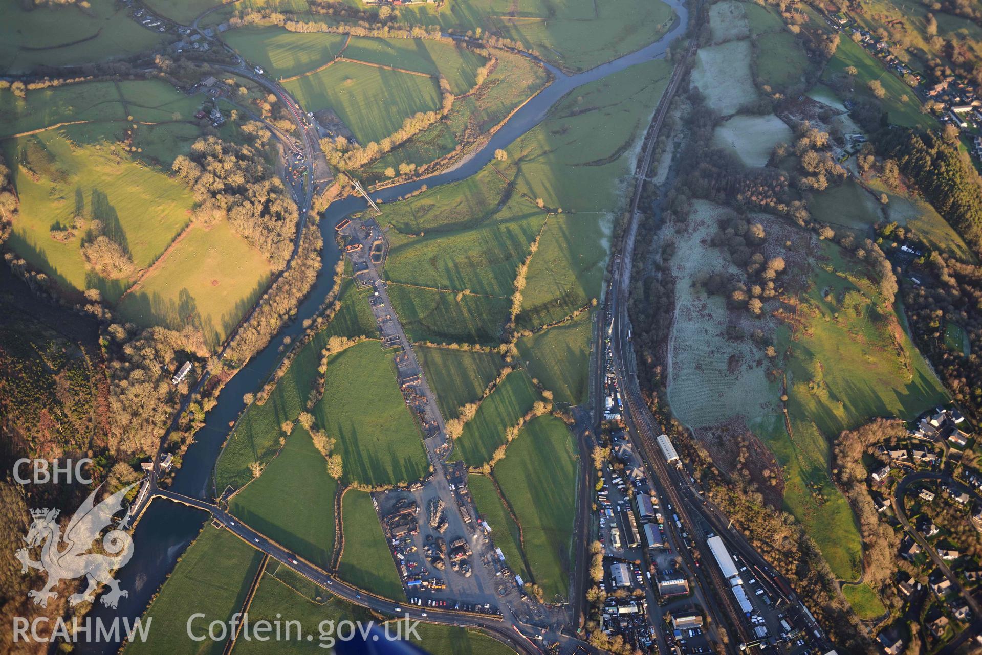 Oblique aerial photograph of A487 bridge taken during the Royal Commission’s programme of archaeological aerial reconnaissance by Toby Driver on 17th January 2022
