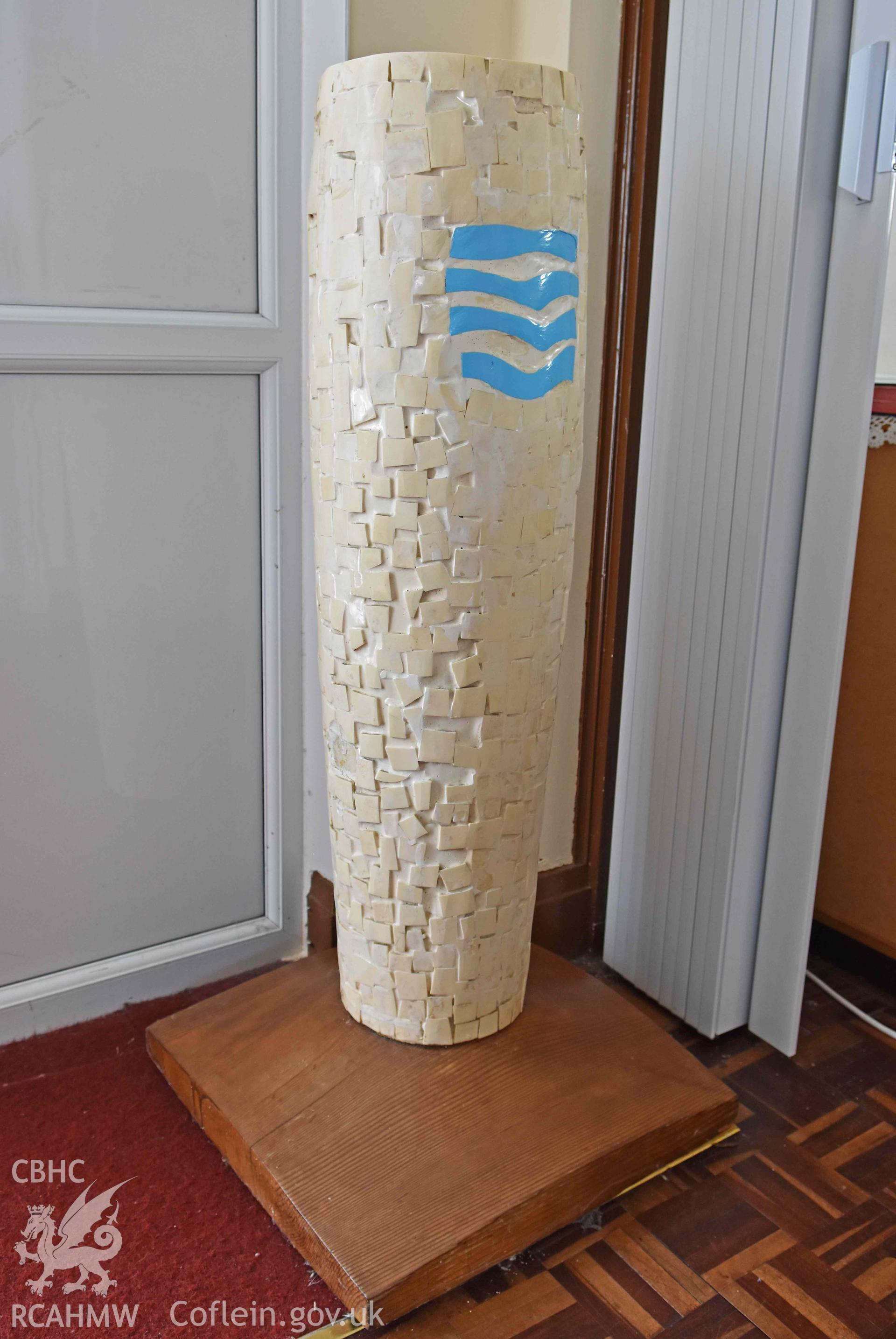 Font at rear of main auditorium - part of a photographic survey of St David's Methodist Chapel, Barry, carried out in July 2021.