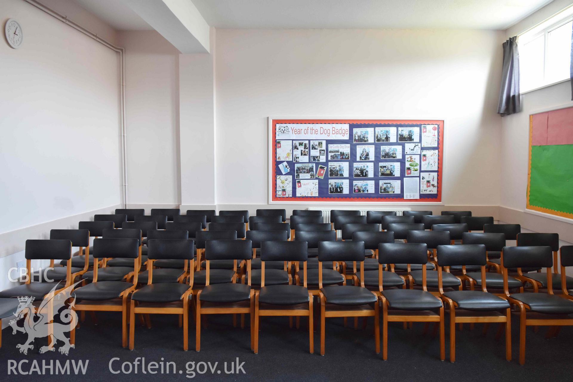 Small hall/ school room extension looking north-east - part of a photographic survey of St David's Methodist Chapel, Barry, carried out in July 2021.