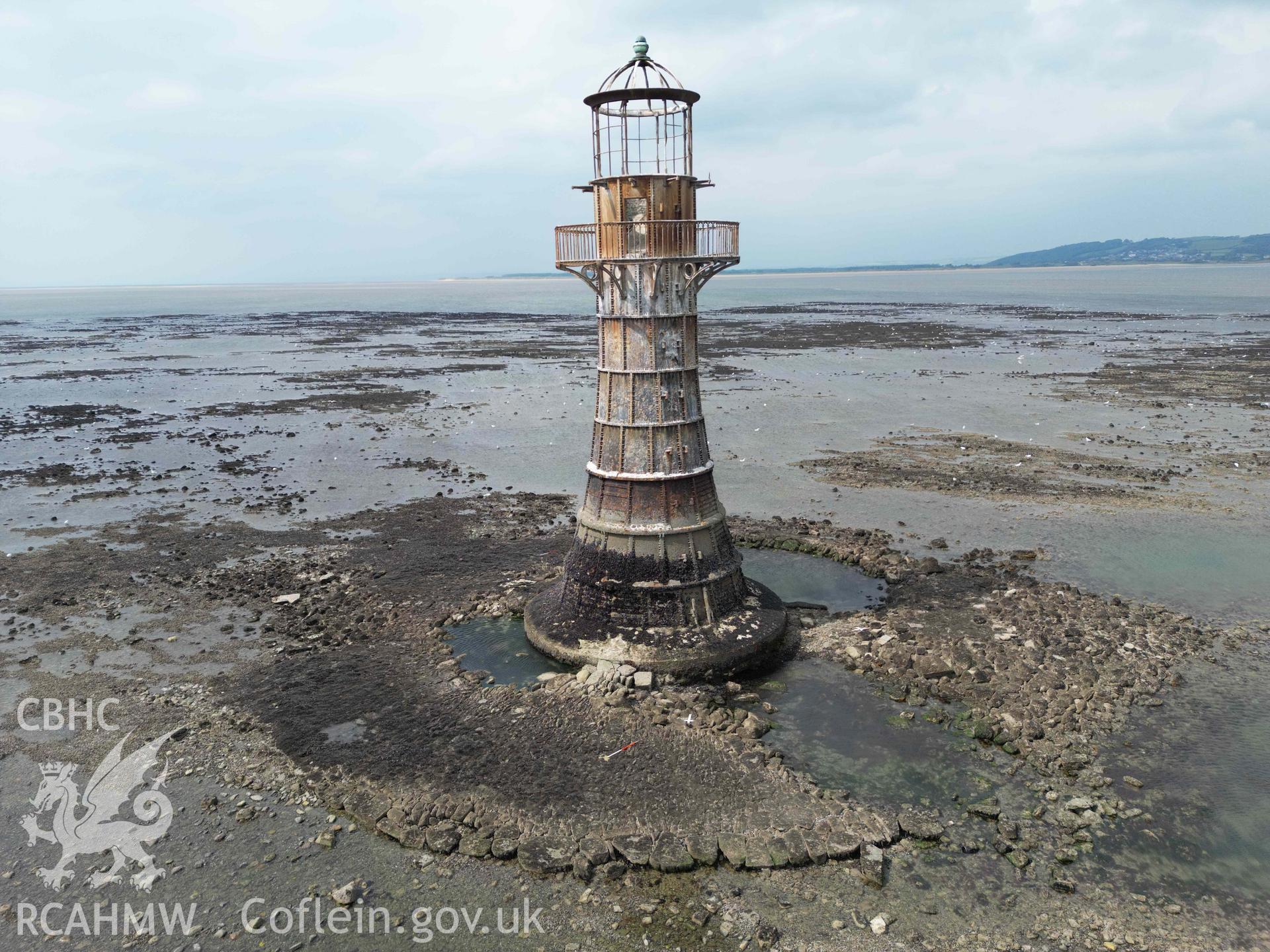 Whitford Point Lighthouse. Low-level view, looking north-west, taken on 17/08/2023.