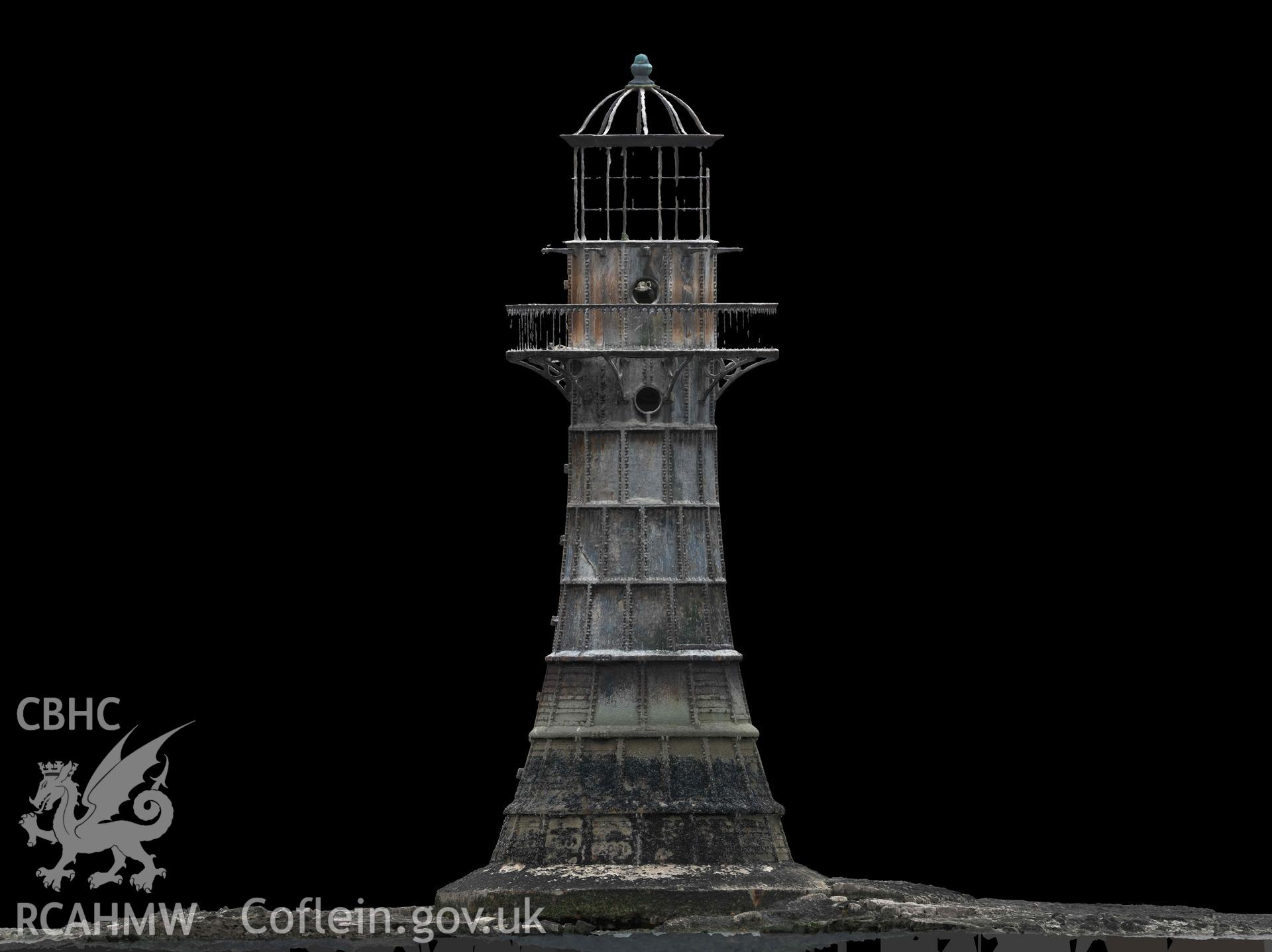 Whitford Point Lighthouse. Orthomosaic elevation (North) generated from UAV photogrammetry survey carried out on 17/08/2023. Distance from top of concrete plinth to bottom of lantern equals 14.73m.