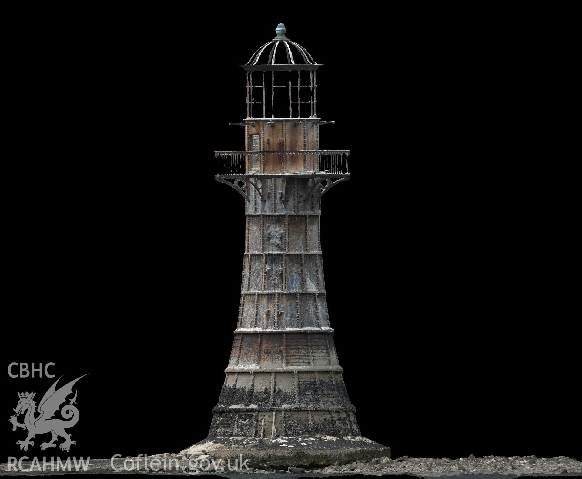 Whitford Point Lighthouse. Orthomosaic elevation (East) generated from UAV photogrammetry survey carried out on 17/08/2023. Distance from top of concrete plinth to bottom of lantern equals 14.75m.