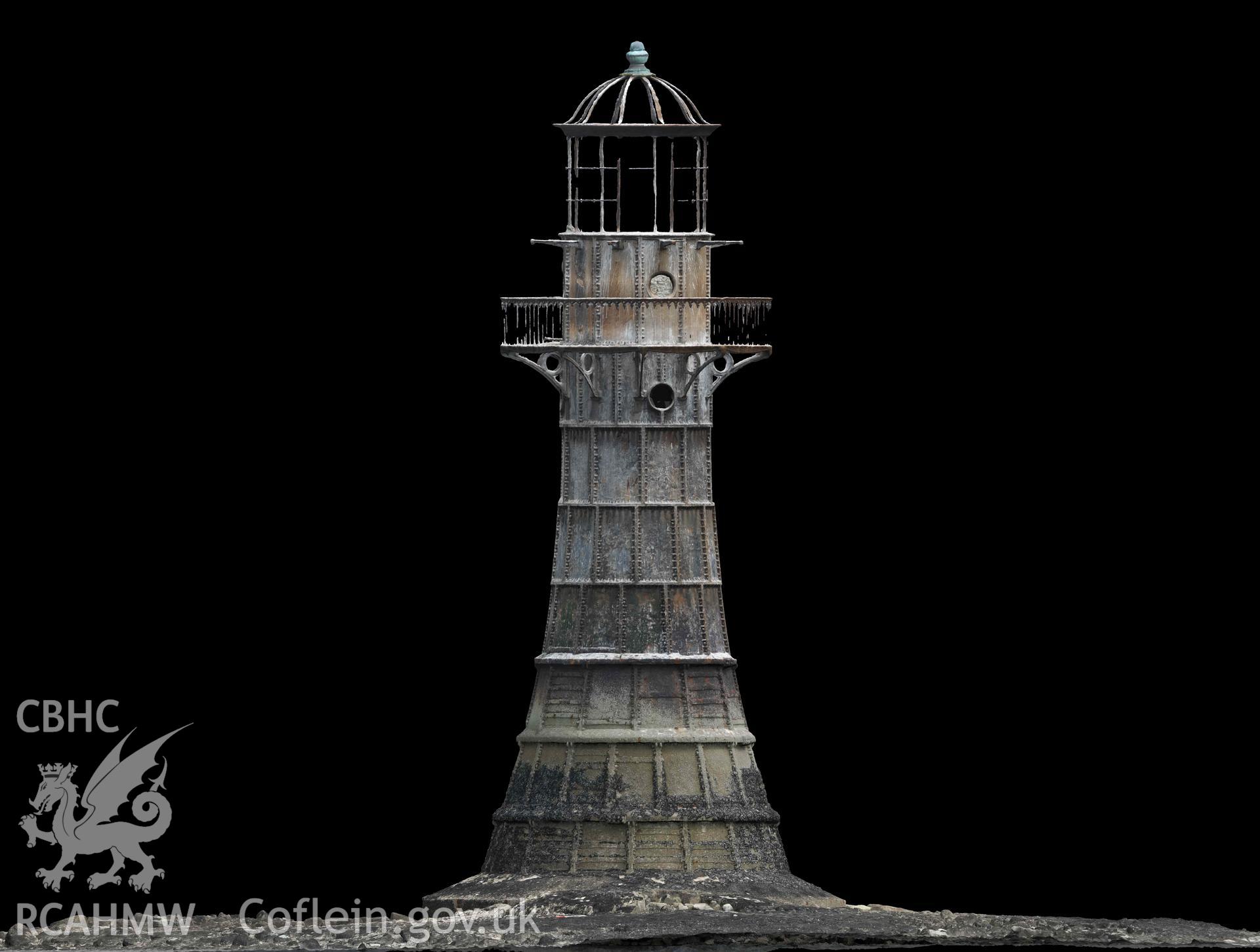 Whitford Point Lighthouse. Orthomosaic elevation (West) generated from UAV photogrammetry survey carried out on 17/08/2023. Distance from top of concrete plinth to bottom of lantern equals 14.66m.