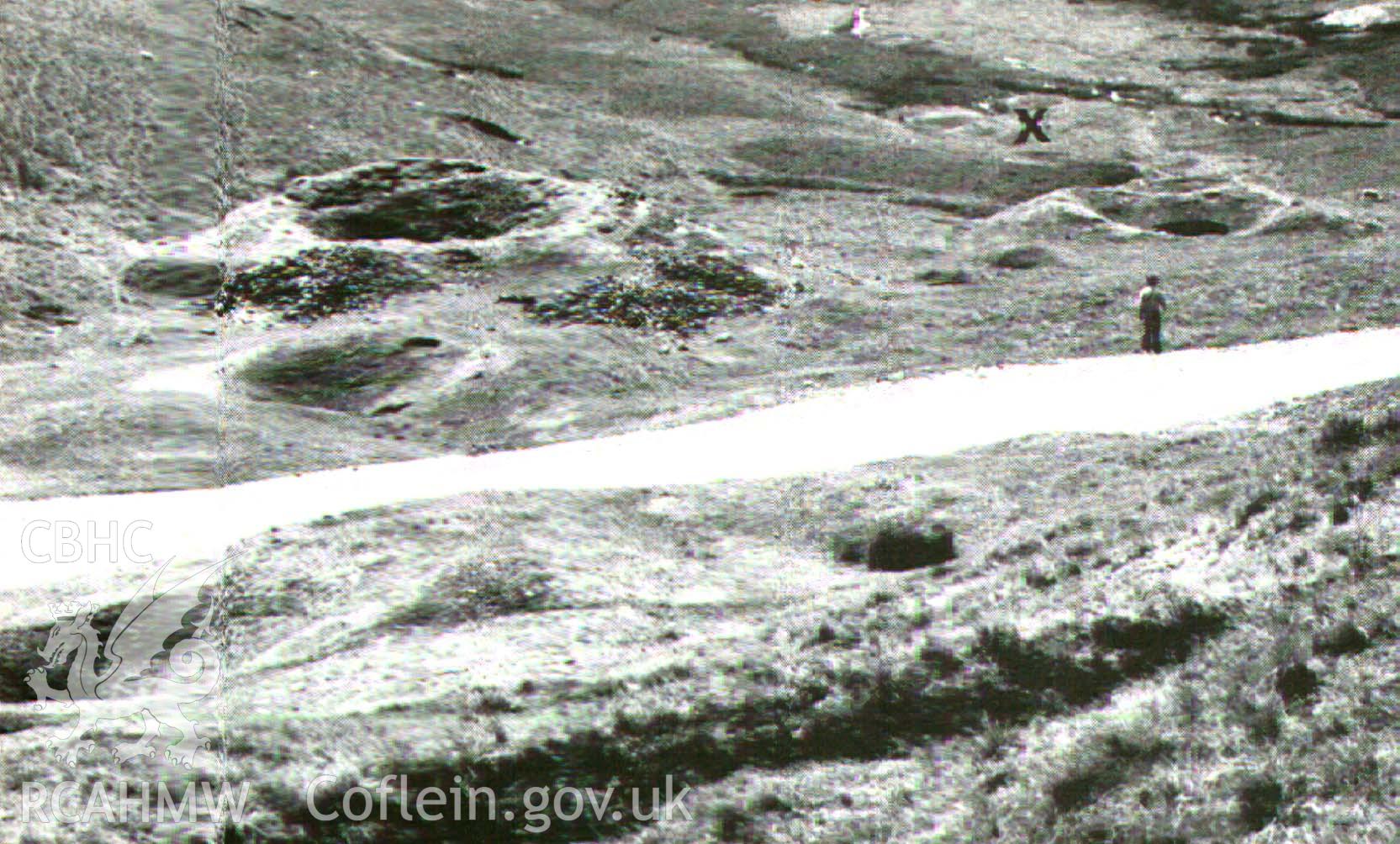 Digital image of photo of shaft mound surrounding the Great Shaft Esgair Hir - Bick, 1976