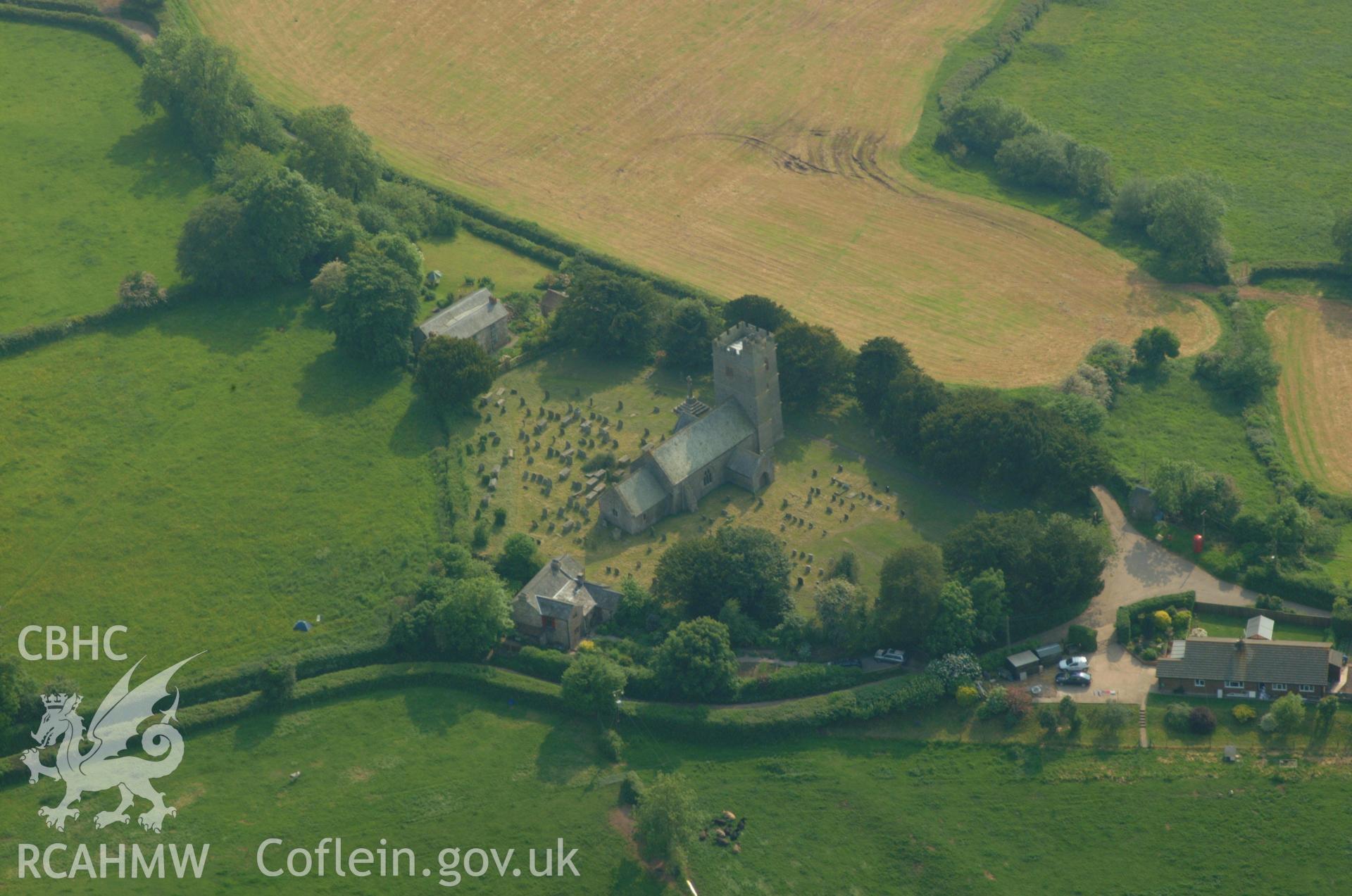 RCAHMW colour oblique aerial photograph of St Cattwg, Cwmcarvan taken on 27/05/2004 by Toby Driver