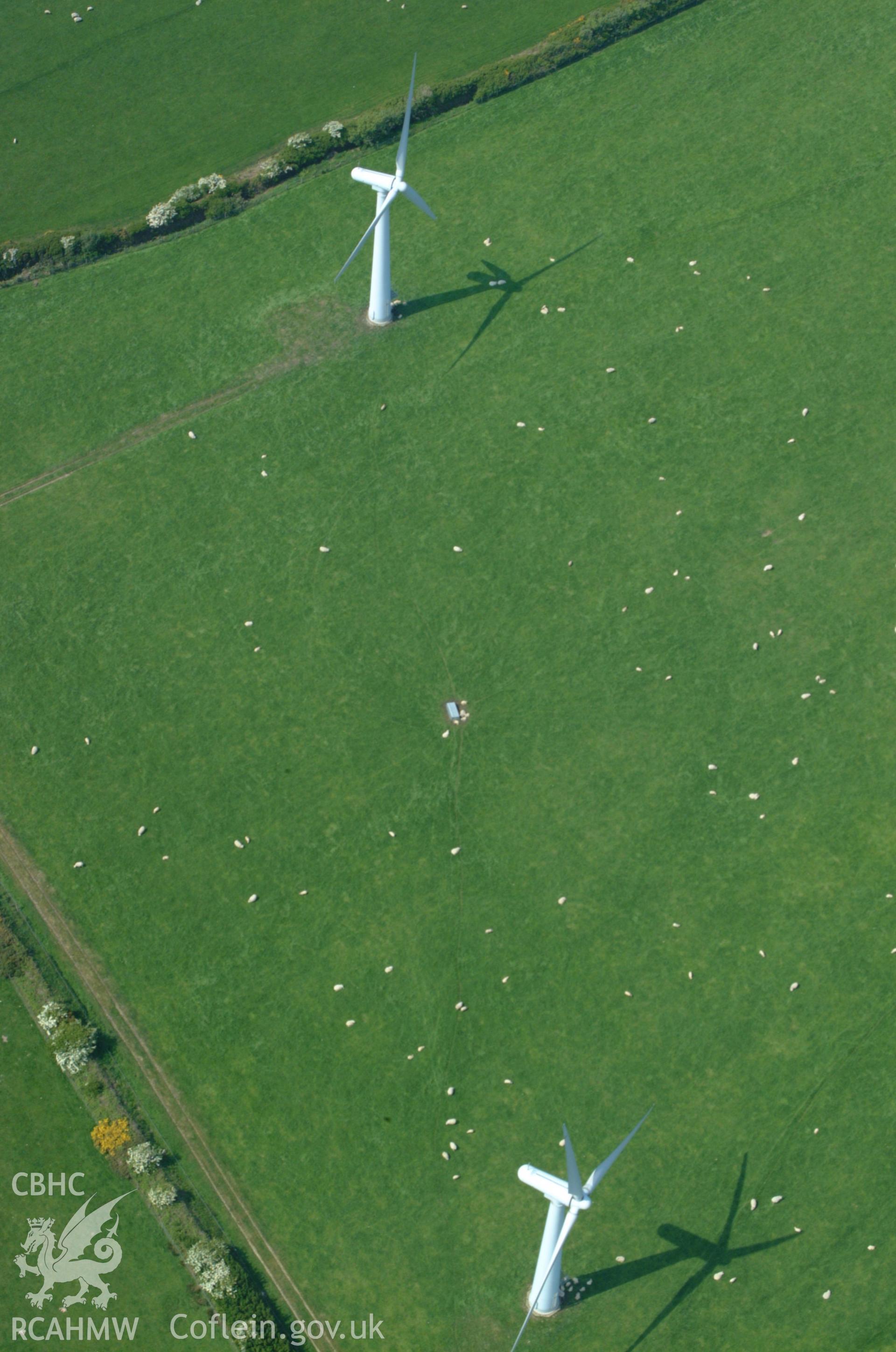 RCAHMW colour oblique aerial photograph of Trysglwyn Wind Farm. Taken on 26 May 2004 by Toby Driver