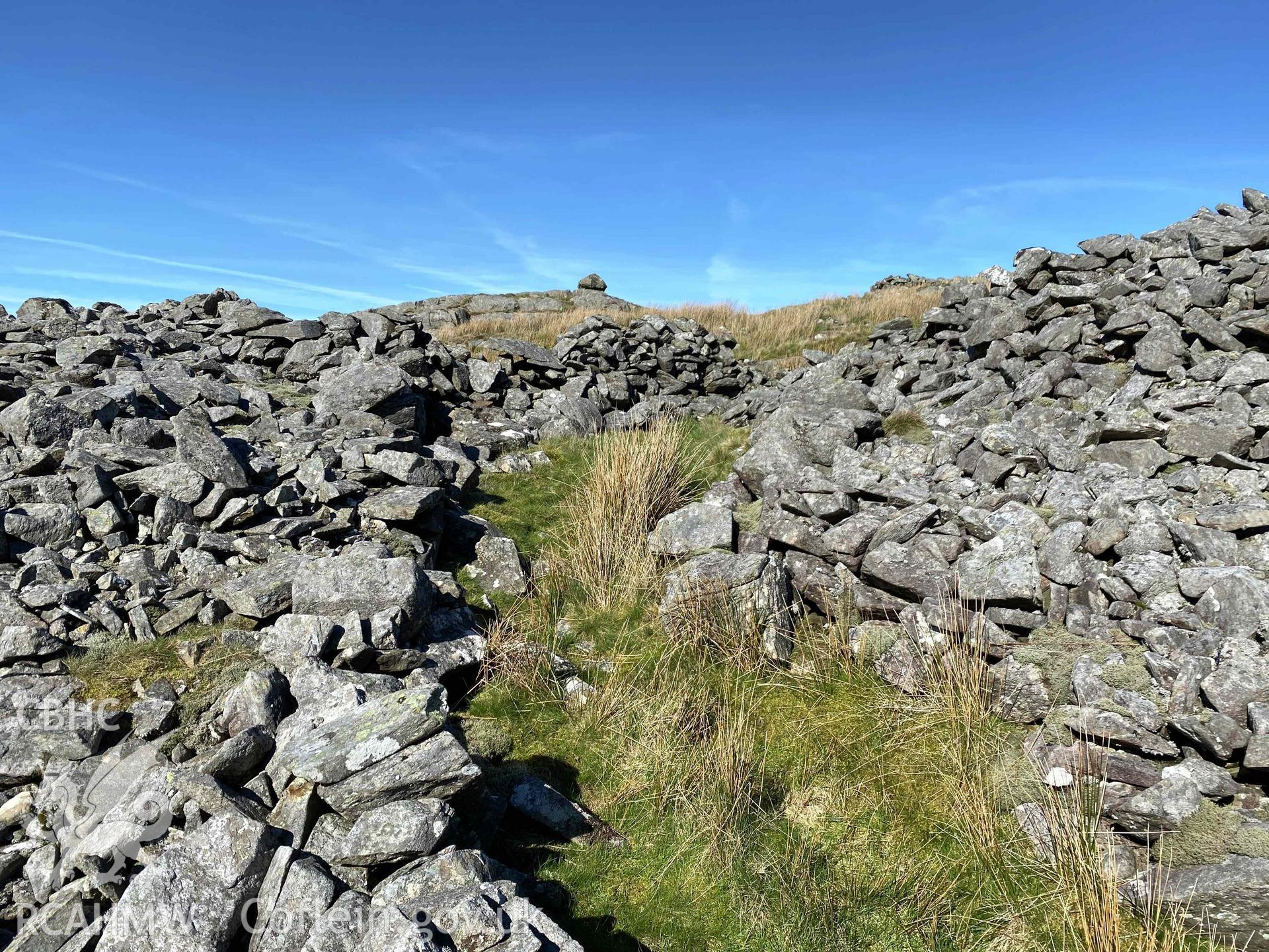 Digital photograph of ruin near Craig-y-Dinas enclosed settlement, produced by Paul Davis in 2023