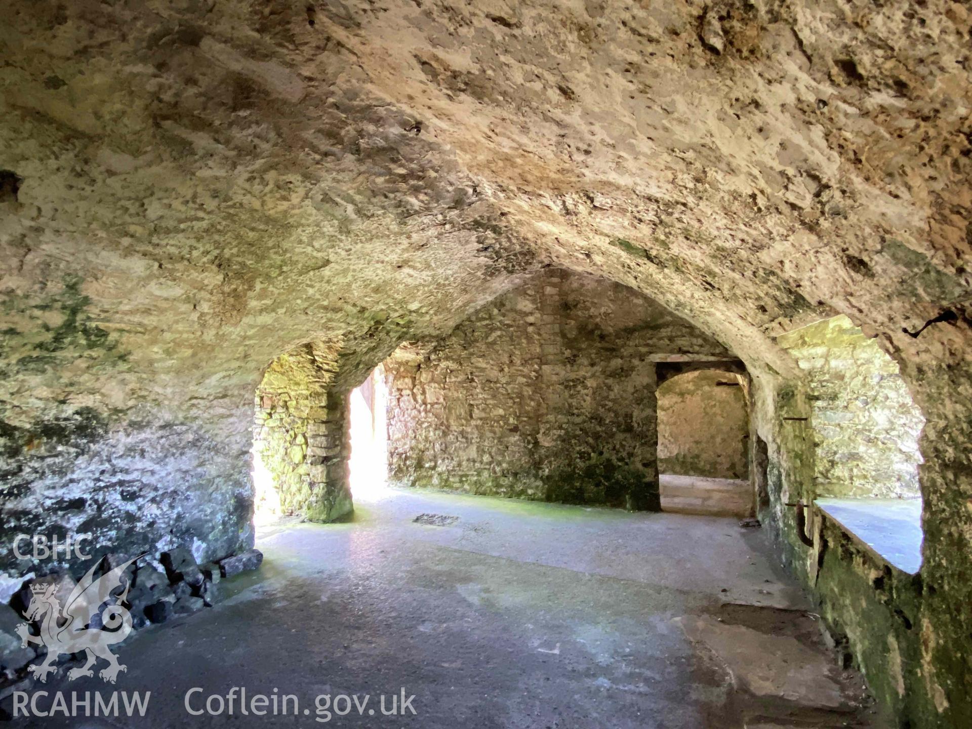 Digital photograph of the Priory's tower undercroft at St Mary's Priory, Caldey Island, produced by Paul Davis in 2023