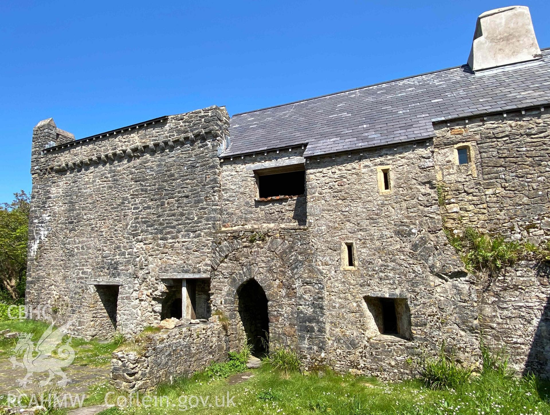 Digital photograph of the Priory's tower at St Mary's Priory, Caldey Island, produced by Paul Davis in 2023