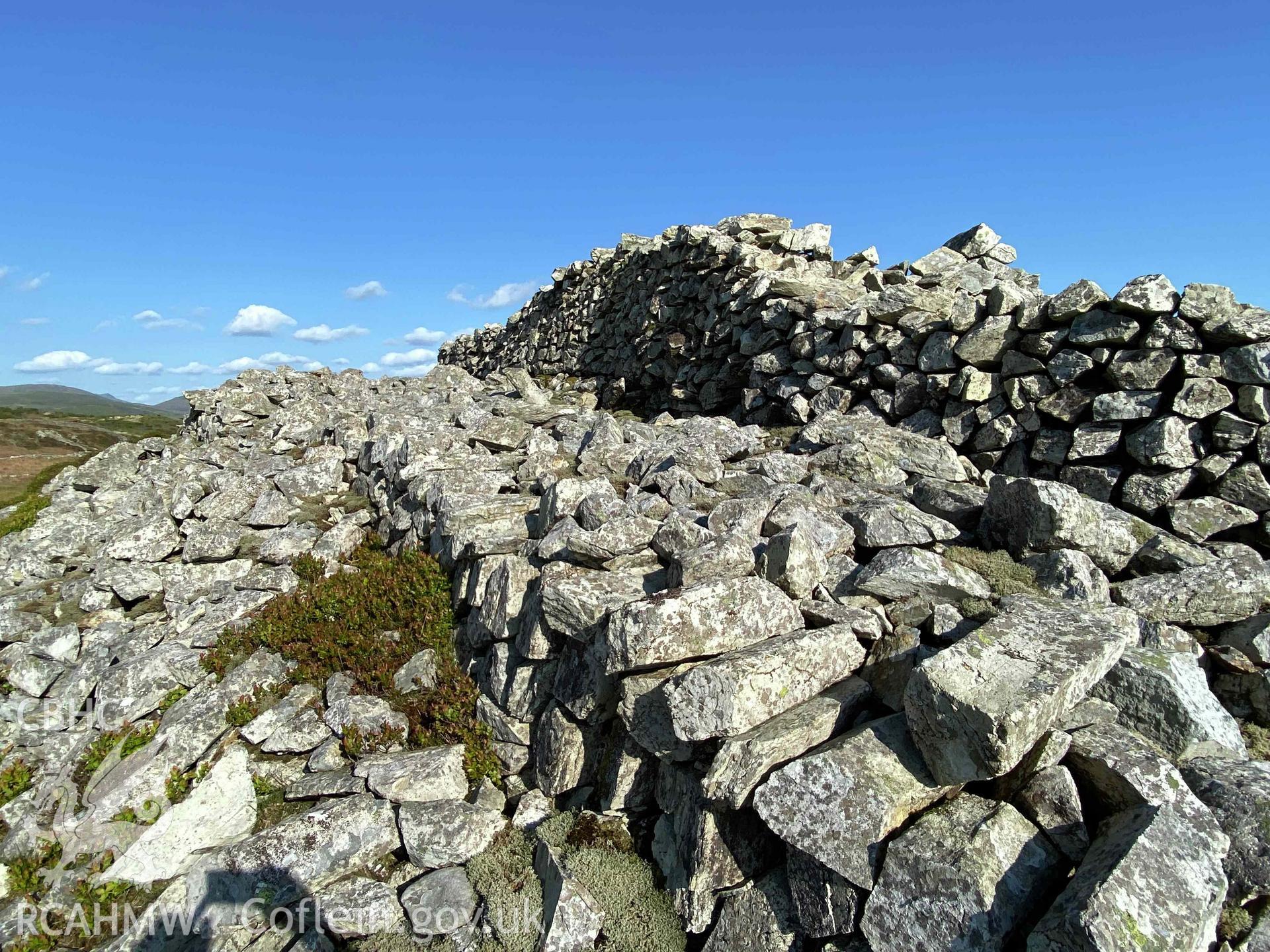 Digital photograph showing the north rampart of Castell Caerau, produced by Paul Davis in 2023