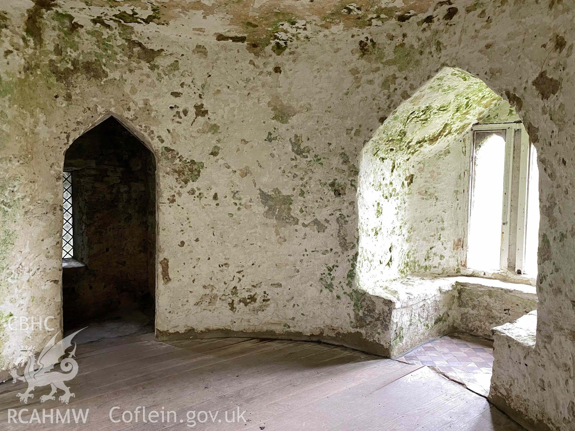 Digital photograph showing interior of round tower at Manorbier Castle, produced by Paul Davis in 2023