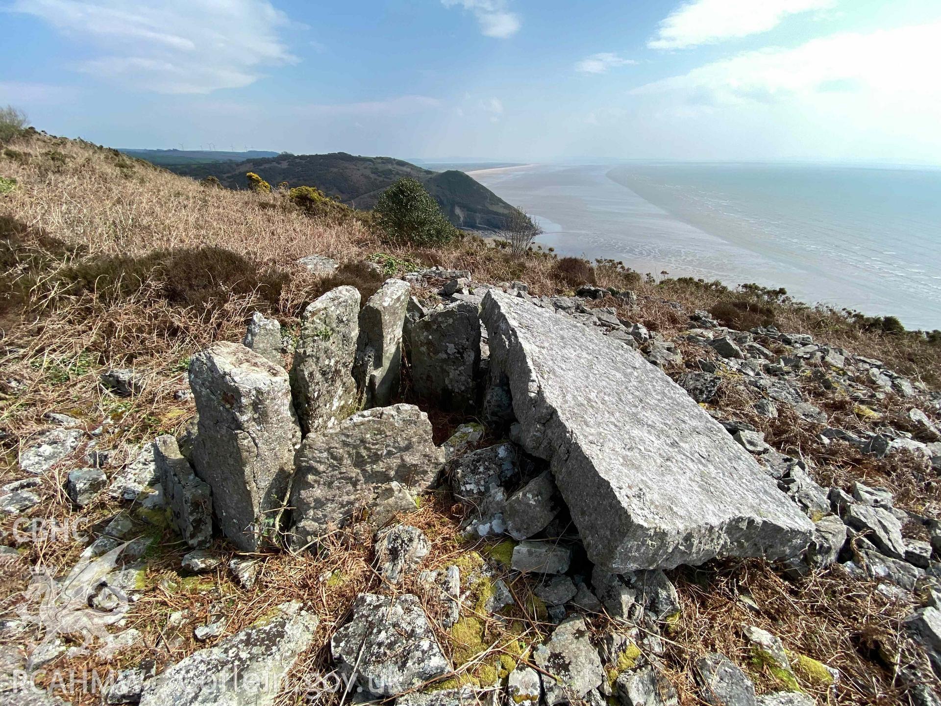 Digital photograph of Morfa Bychan Chambered Cairns - Tomb A, produced by Paul Davis in 2023