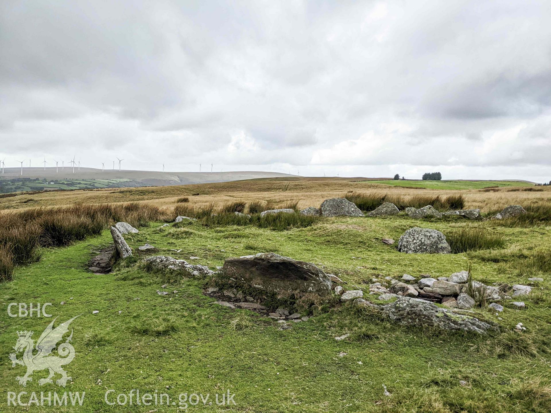 Carn Llechart ring cairn. Part of a photographic survey of Carn Llechart, Pontardawe, conducted by Meilyr Powel of RCAHMW on 1st October 2022.