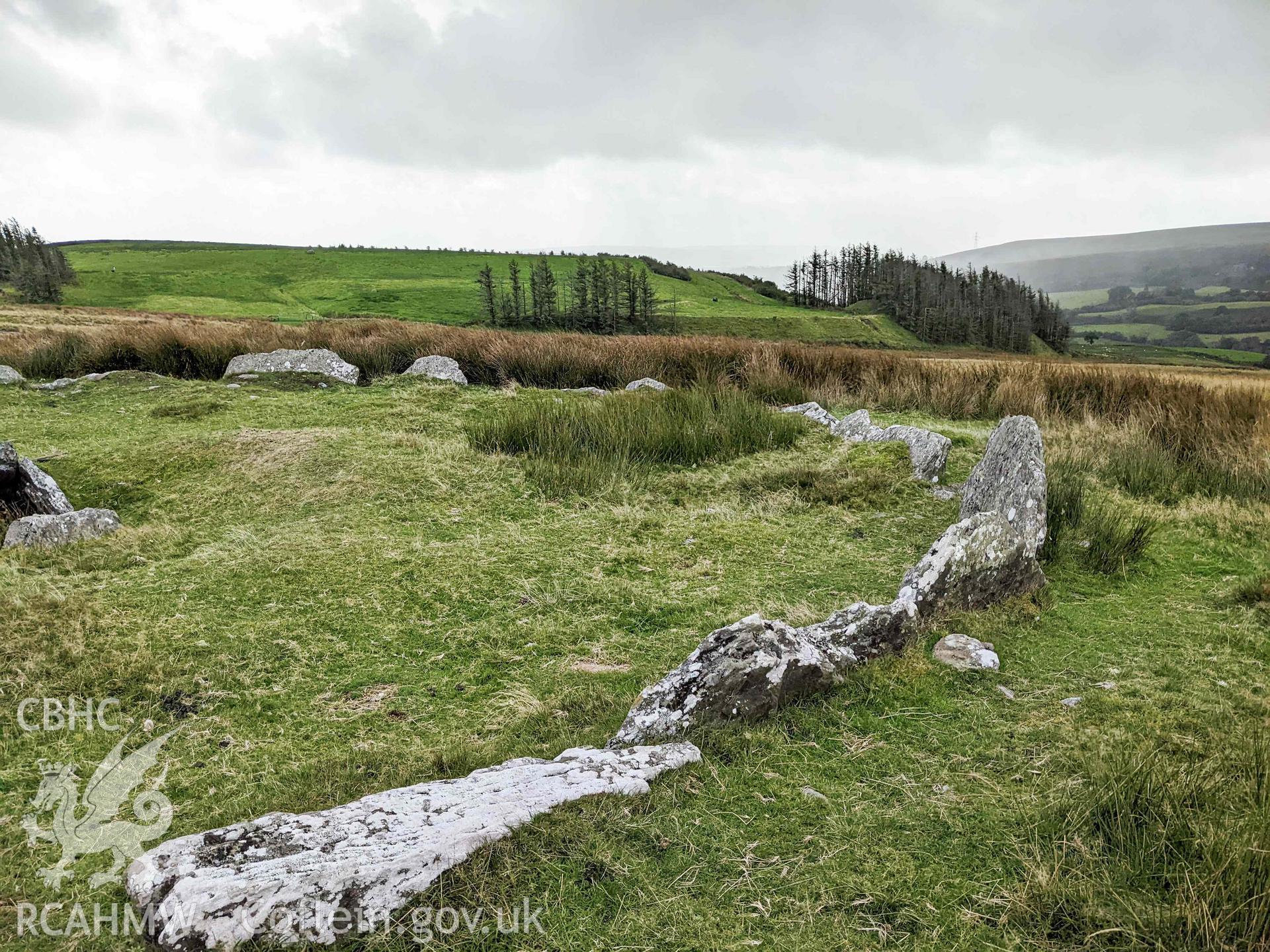 Carn Llechart ring cairn. Part of a photographic survey of Carn Llechart, Pontardawe, conducted by Meilyr Powel of RCAHMW on 1st October 2022.