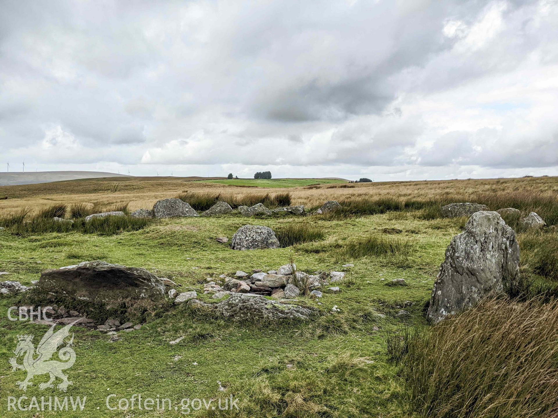 Carn Llechart ring cairn. Part of a photographic survey of Carn Llechart, Pontardawe, conducted by Meilyr Powel of RCAHMW on 1st October 2022.